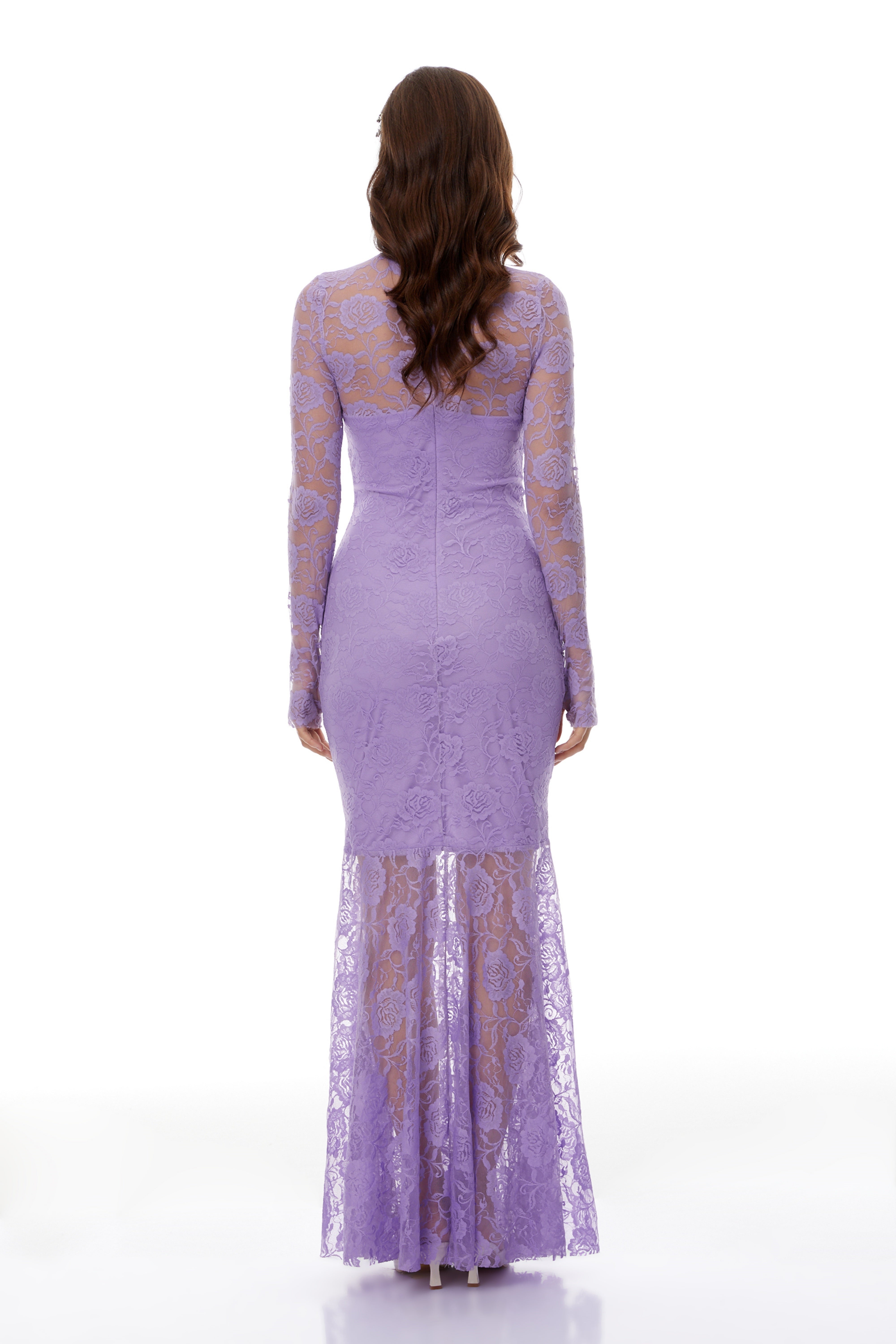 Magdalena Purple Floral Lace Ruched Maxi Dress
