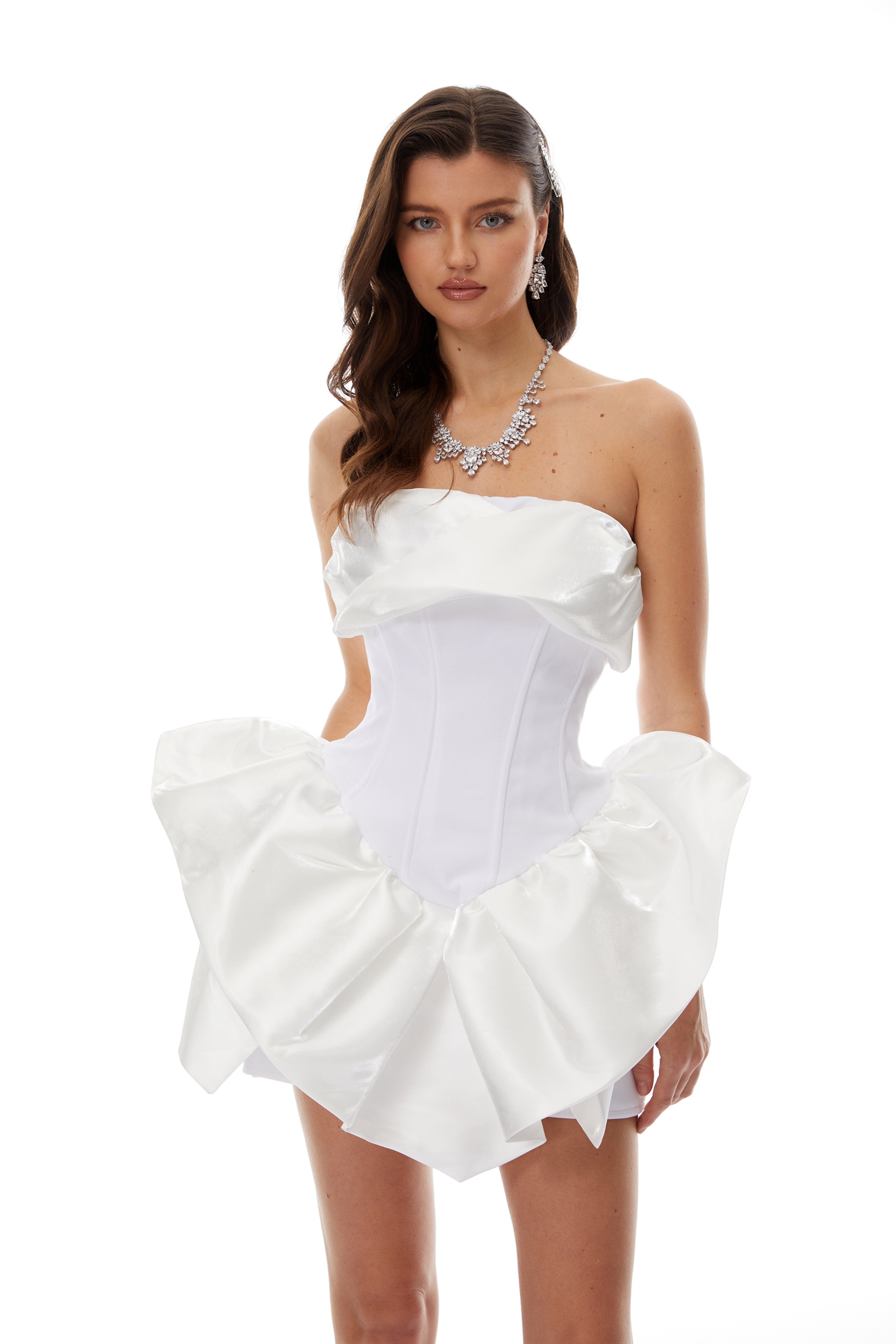 Maialen White Ruffled Asymmetrical Mini Dress