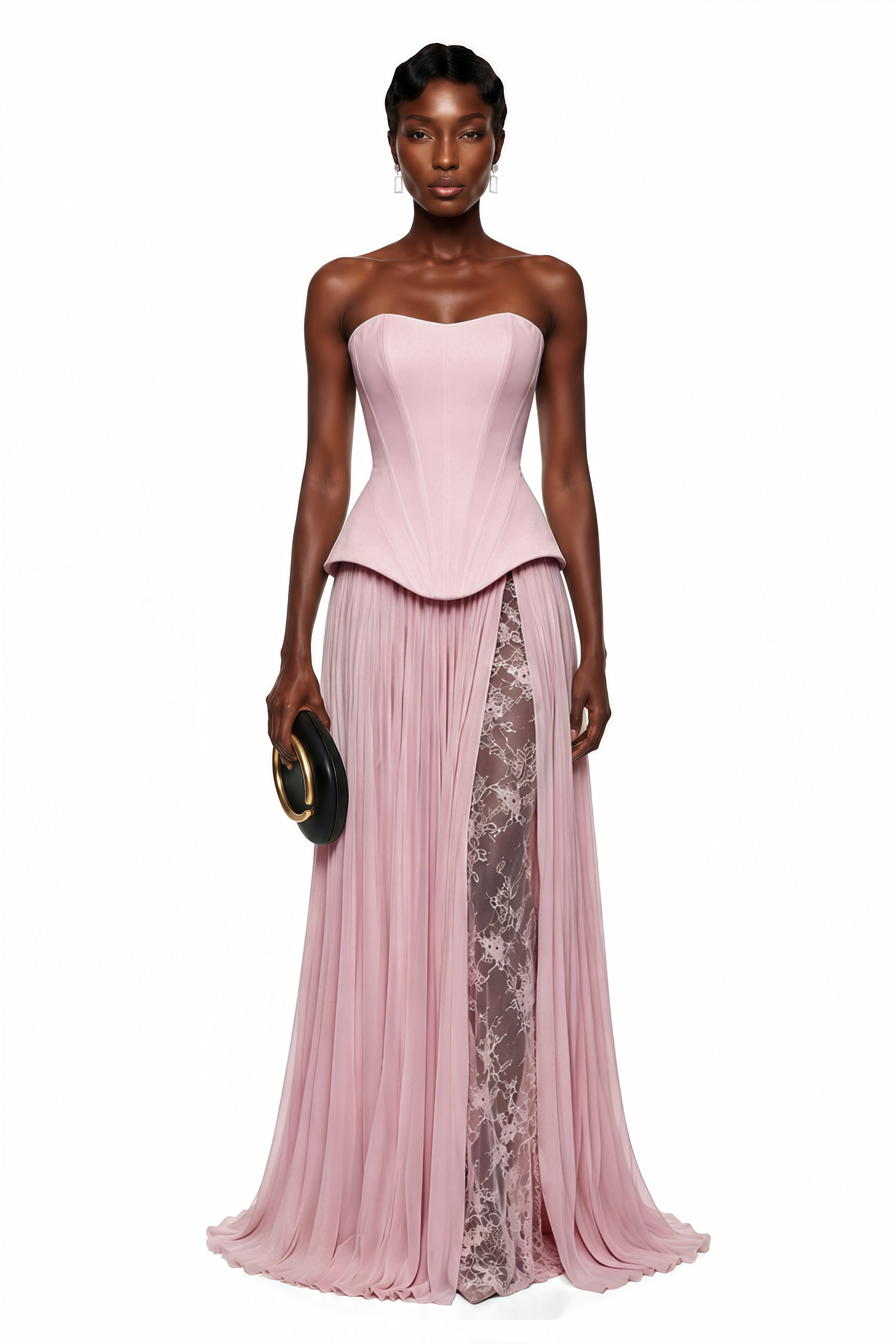 Ensemble Maisie composé d'un haut corset rose et d'une jupe plissée avec empiècements en dentelle