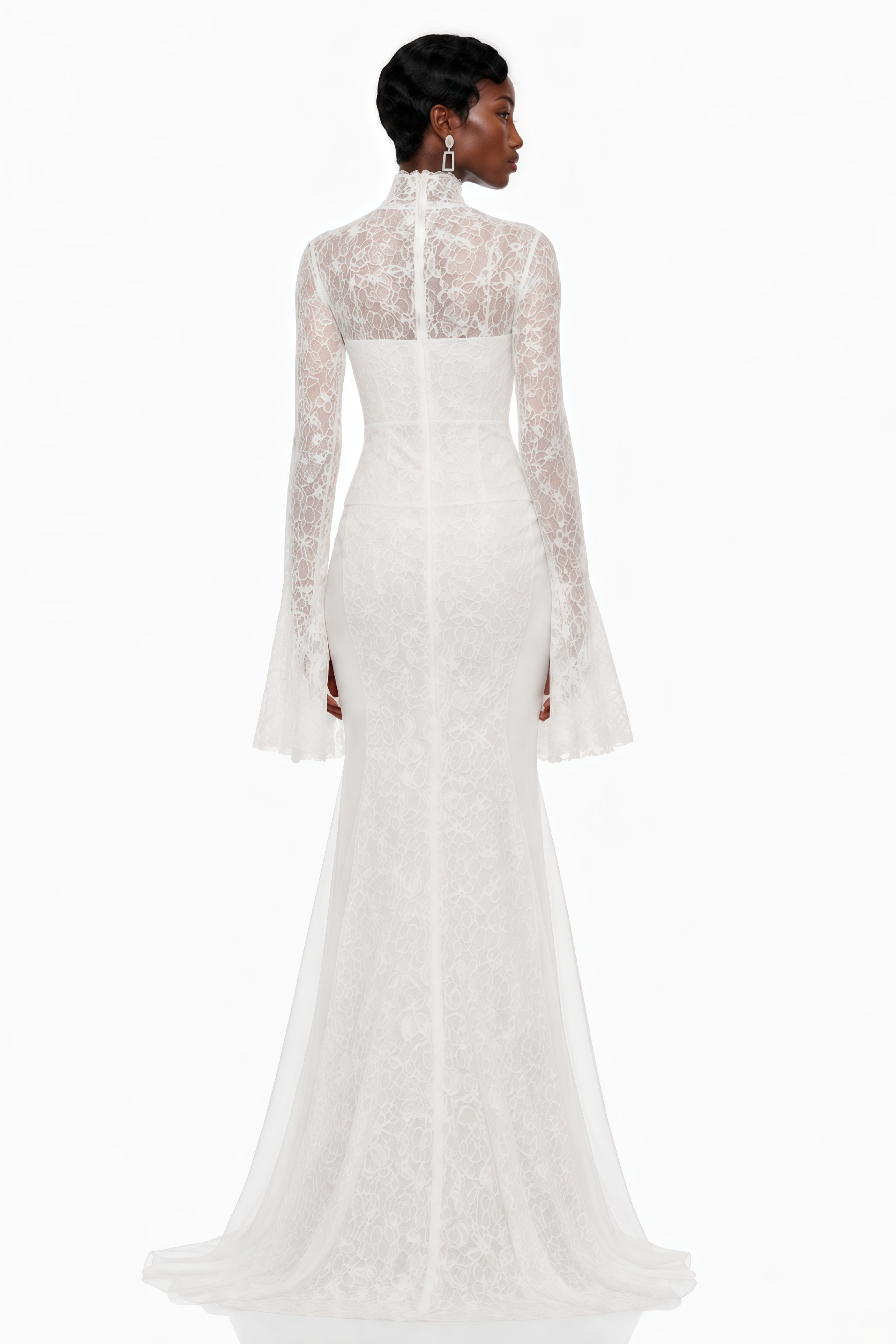 Robe longue à découpes blanche Malgorzata avec traîne