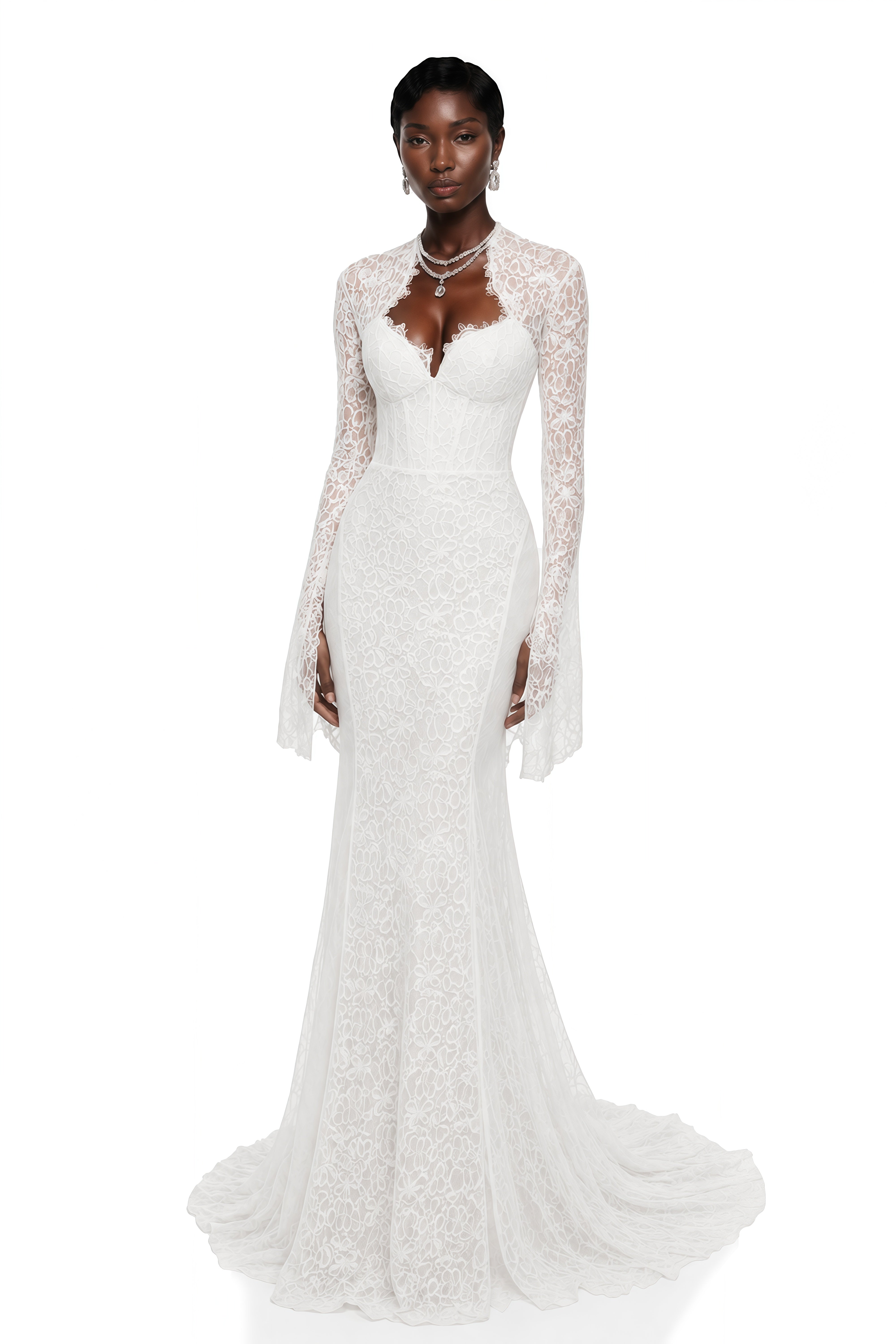 Małgorzata White Cut-Out Maxi Dress with Train