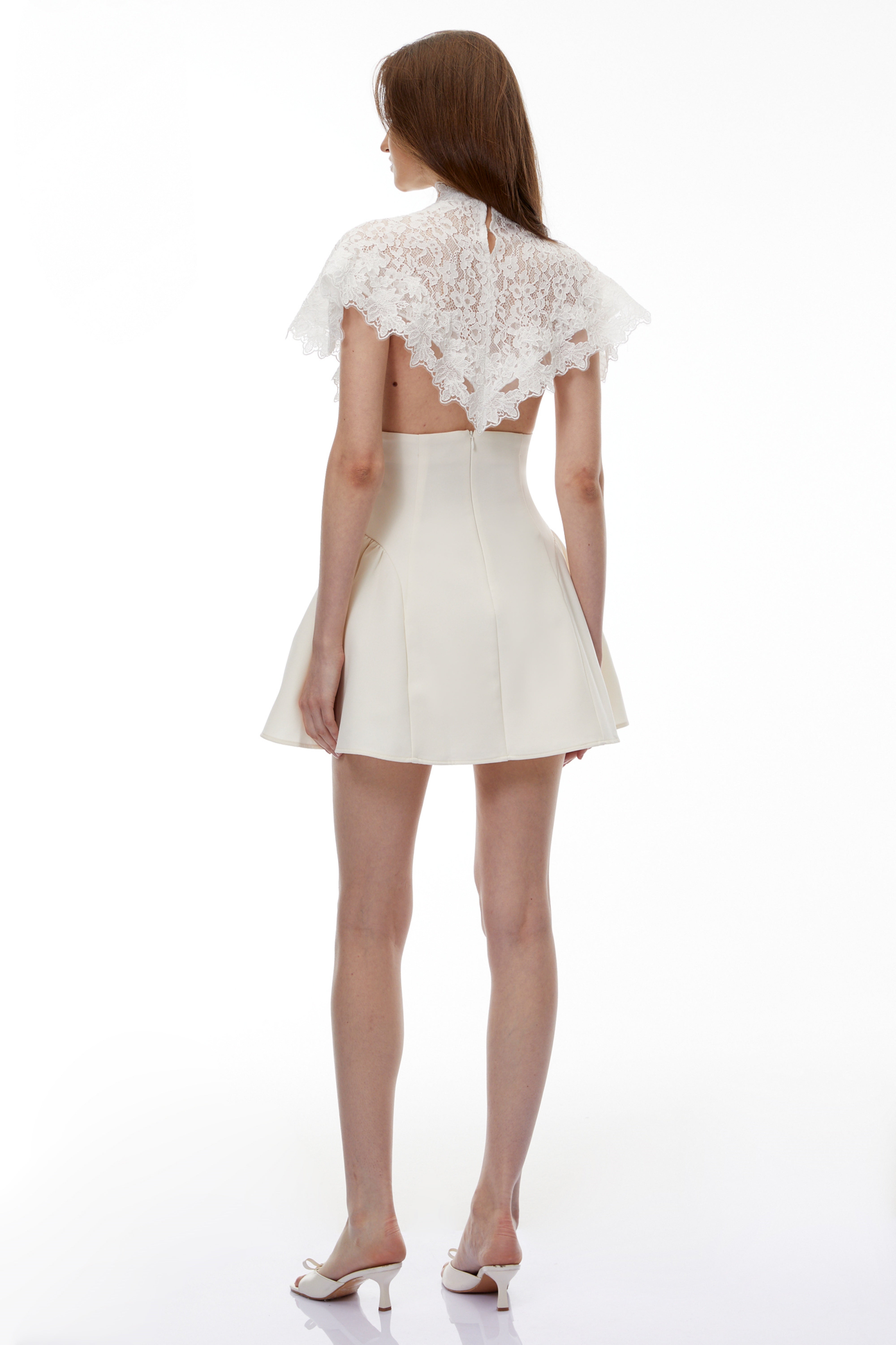 Mandana White Lace Mini Dress with Cape