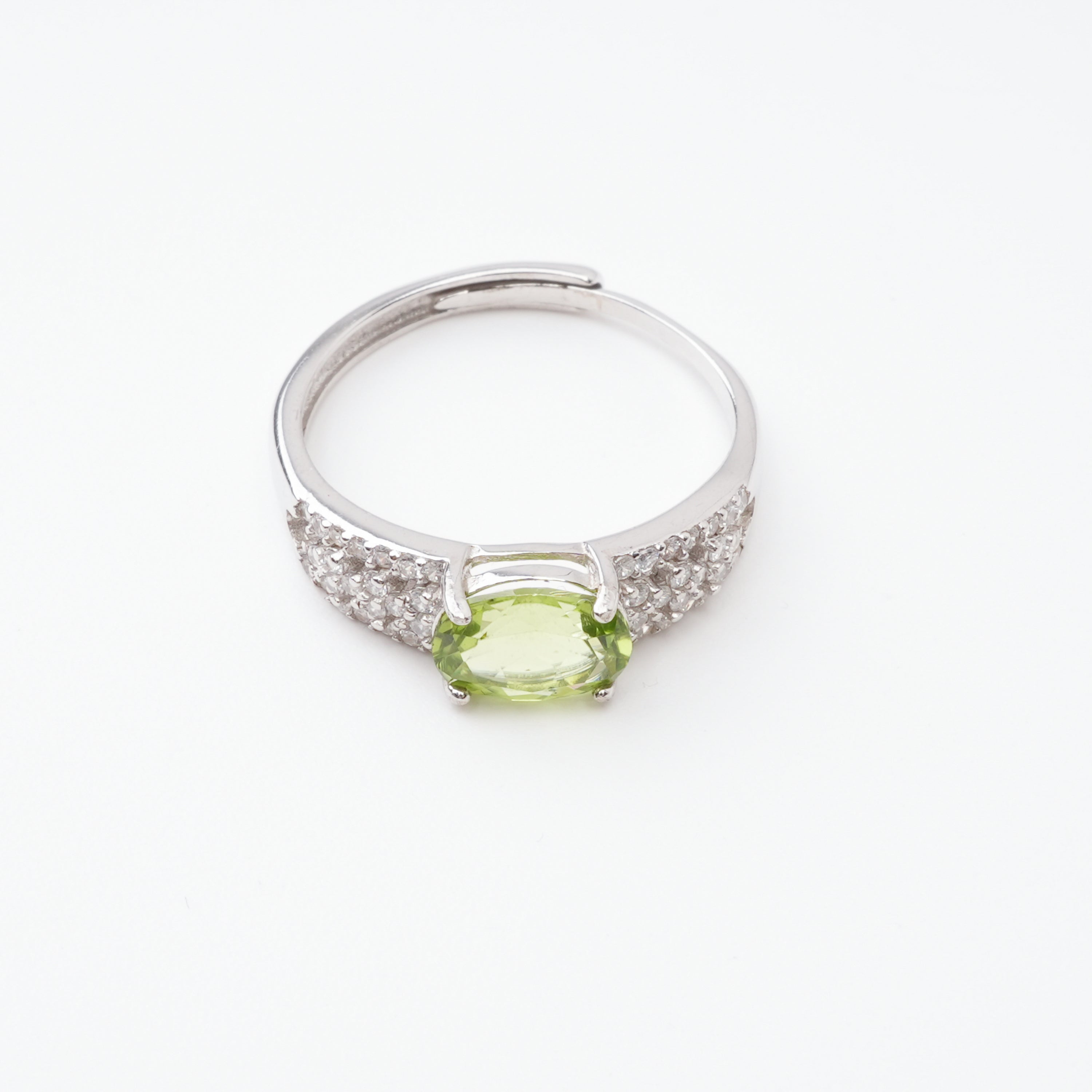 Manon Green Peridot Oval Cut Pavé Crystal Sterling Silver Ring