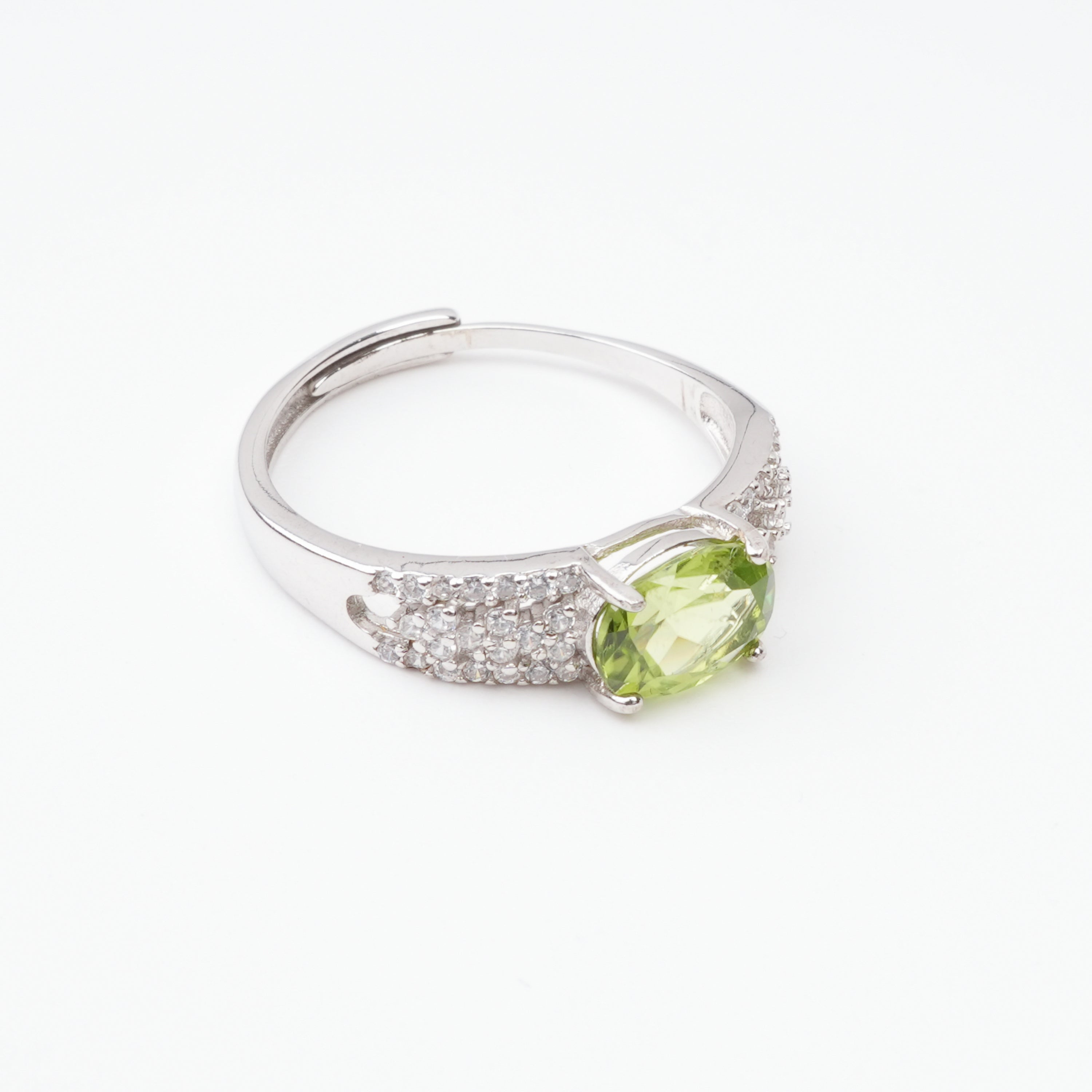 Manon Green Peridot Oval Cut Pavé Crystal Sterling Silver Ring