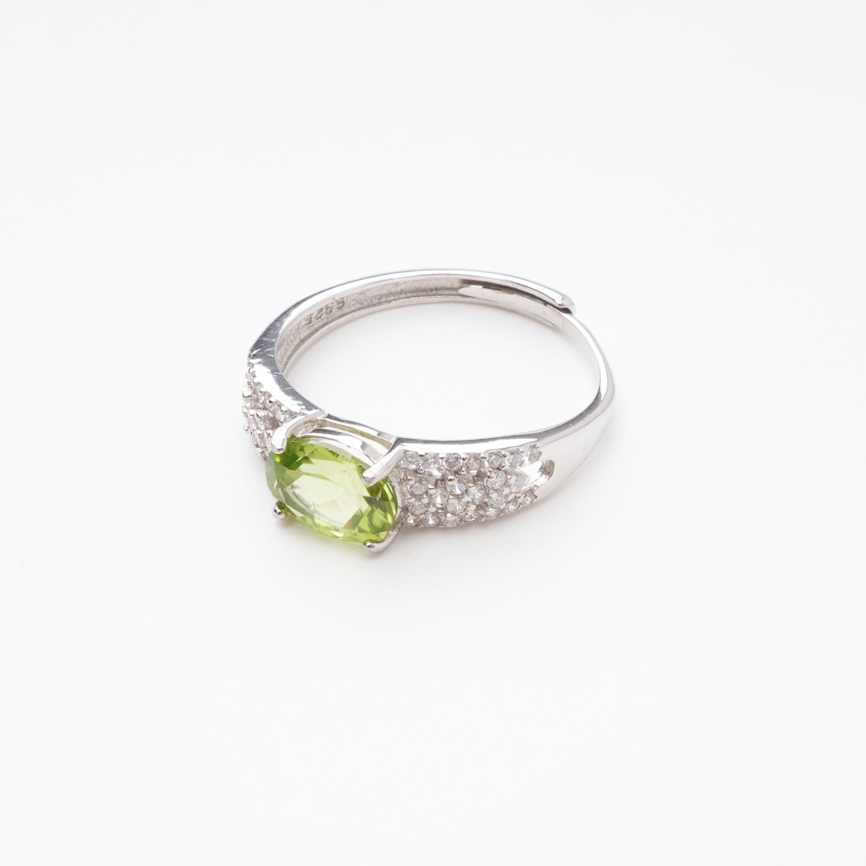 Manon Green Peridot Oval Cut Pavé Crystal Sterling Silver Ring