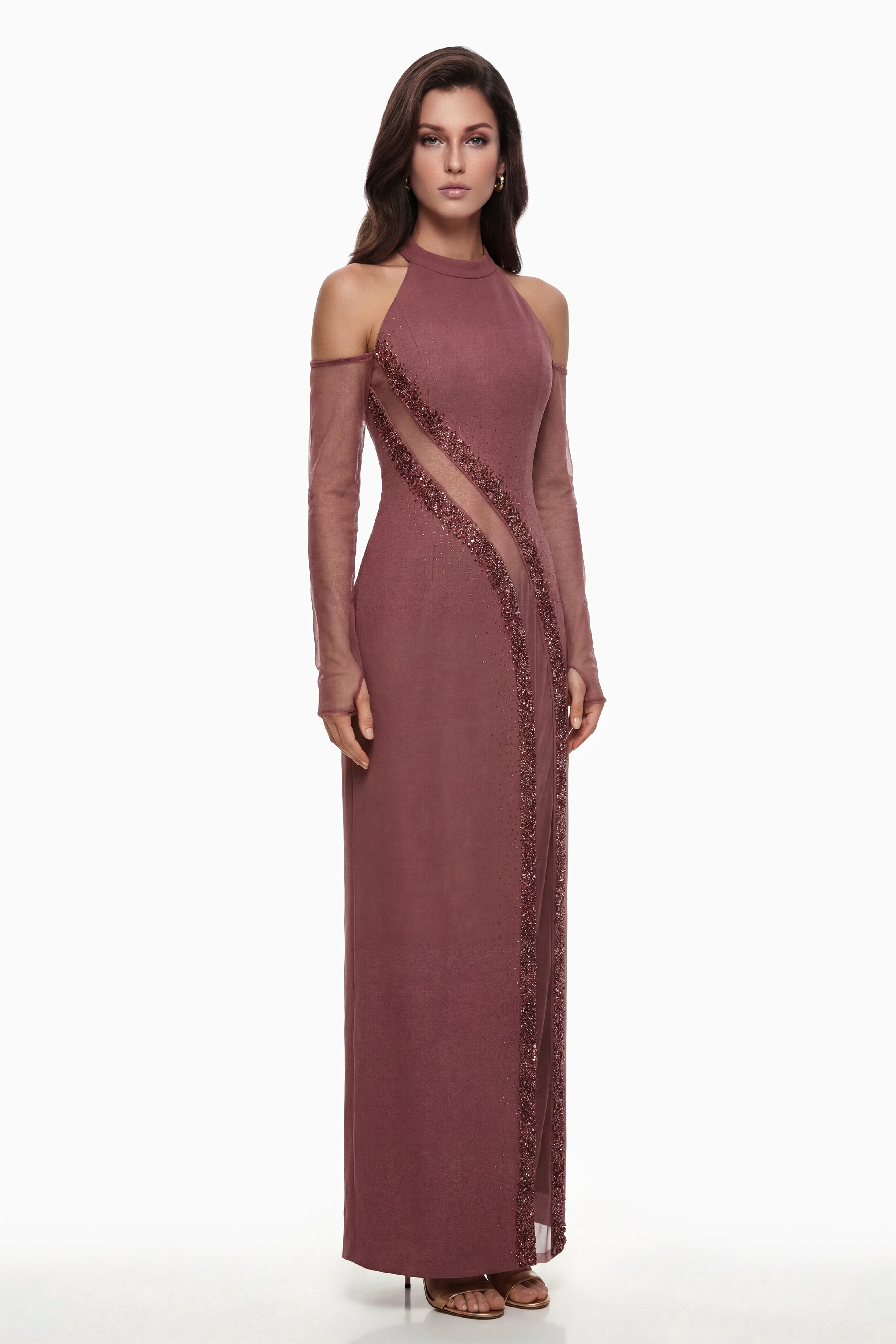 Marenka Maxikleid mit Perlenstickerei in Dusty Rose