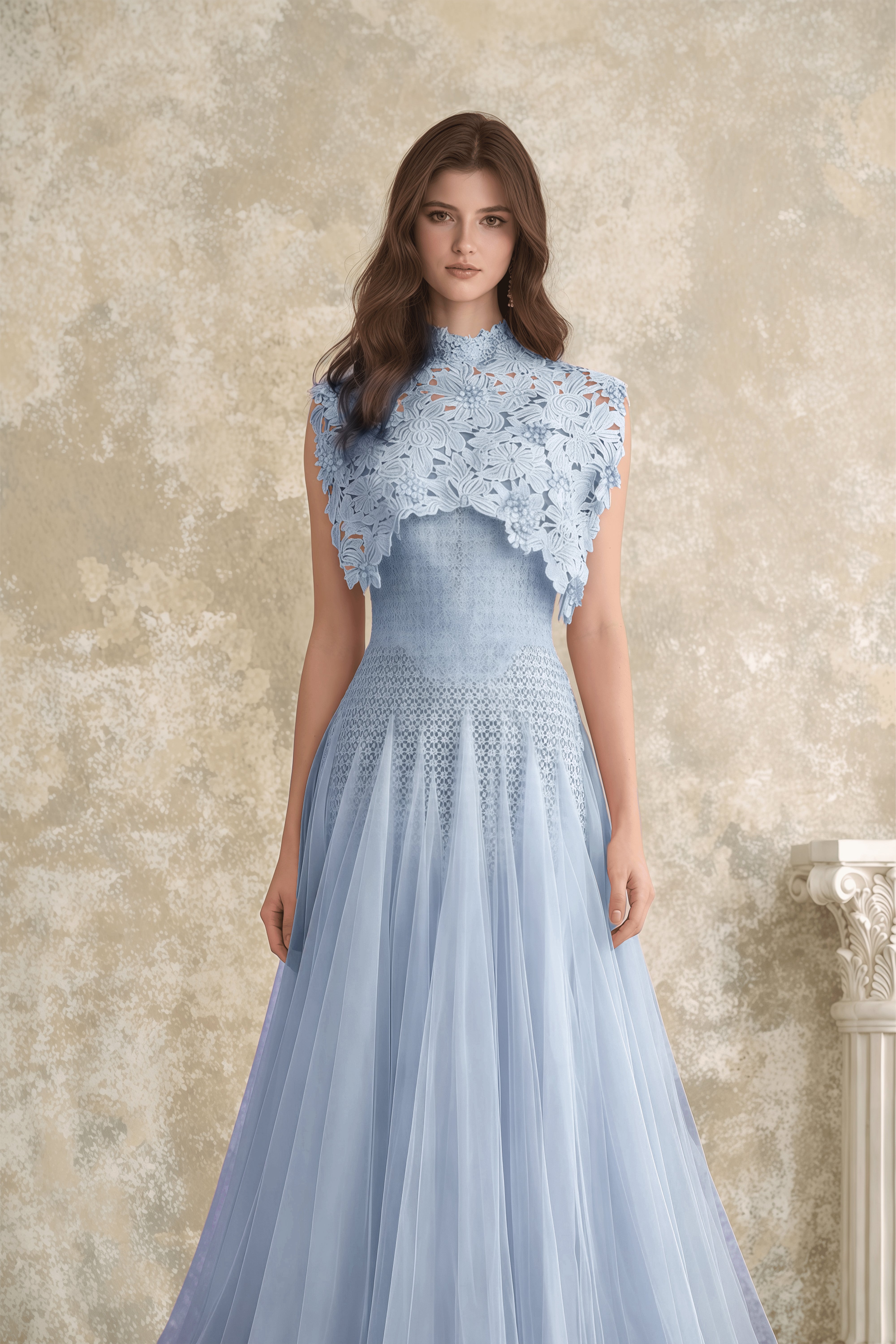 فستان ميدي كروشيه بأزهار زرقاء