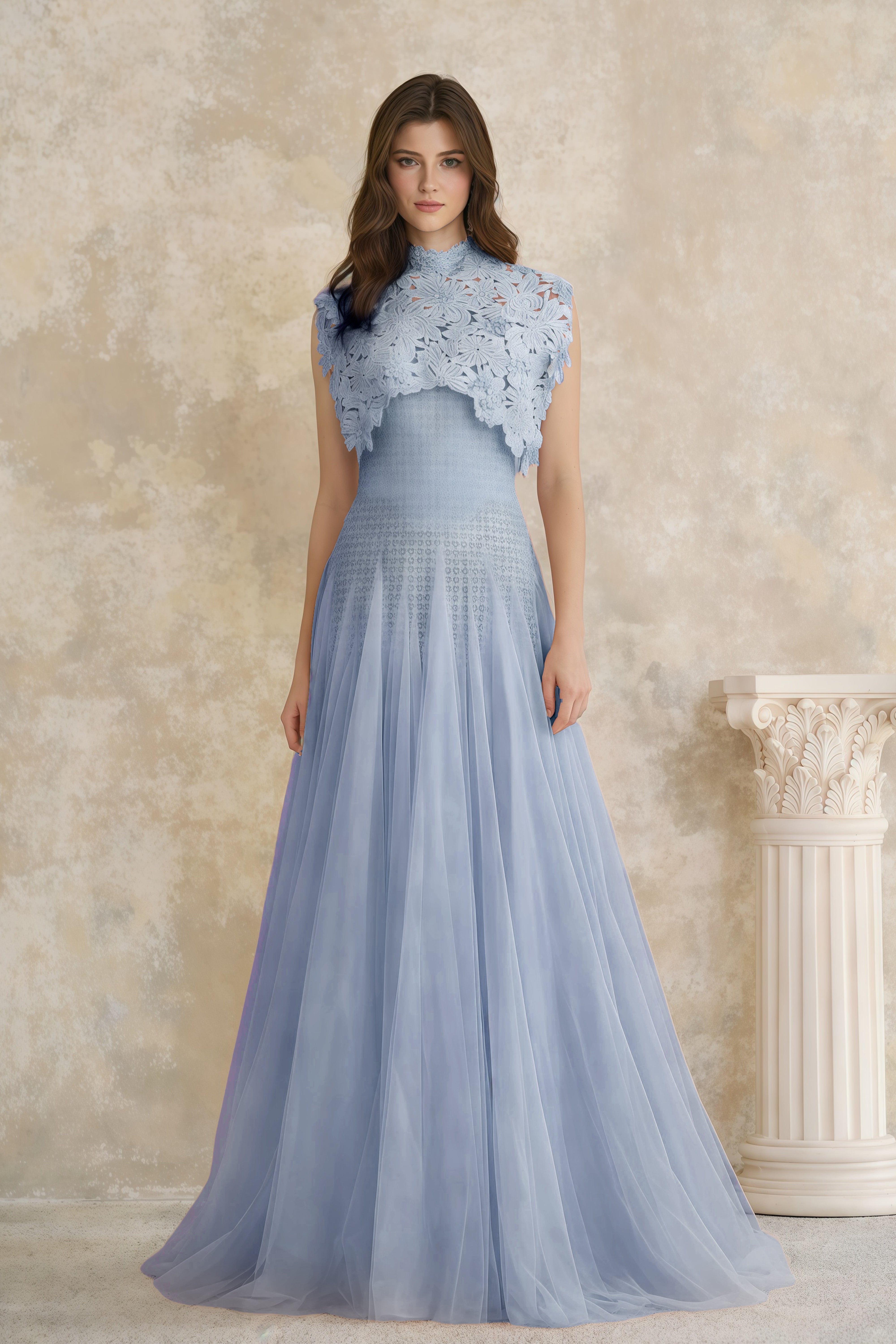 فستان ميدي كروشيه بأزهار زرقاء