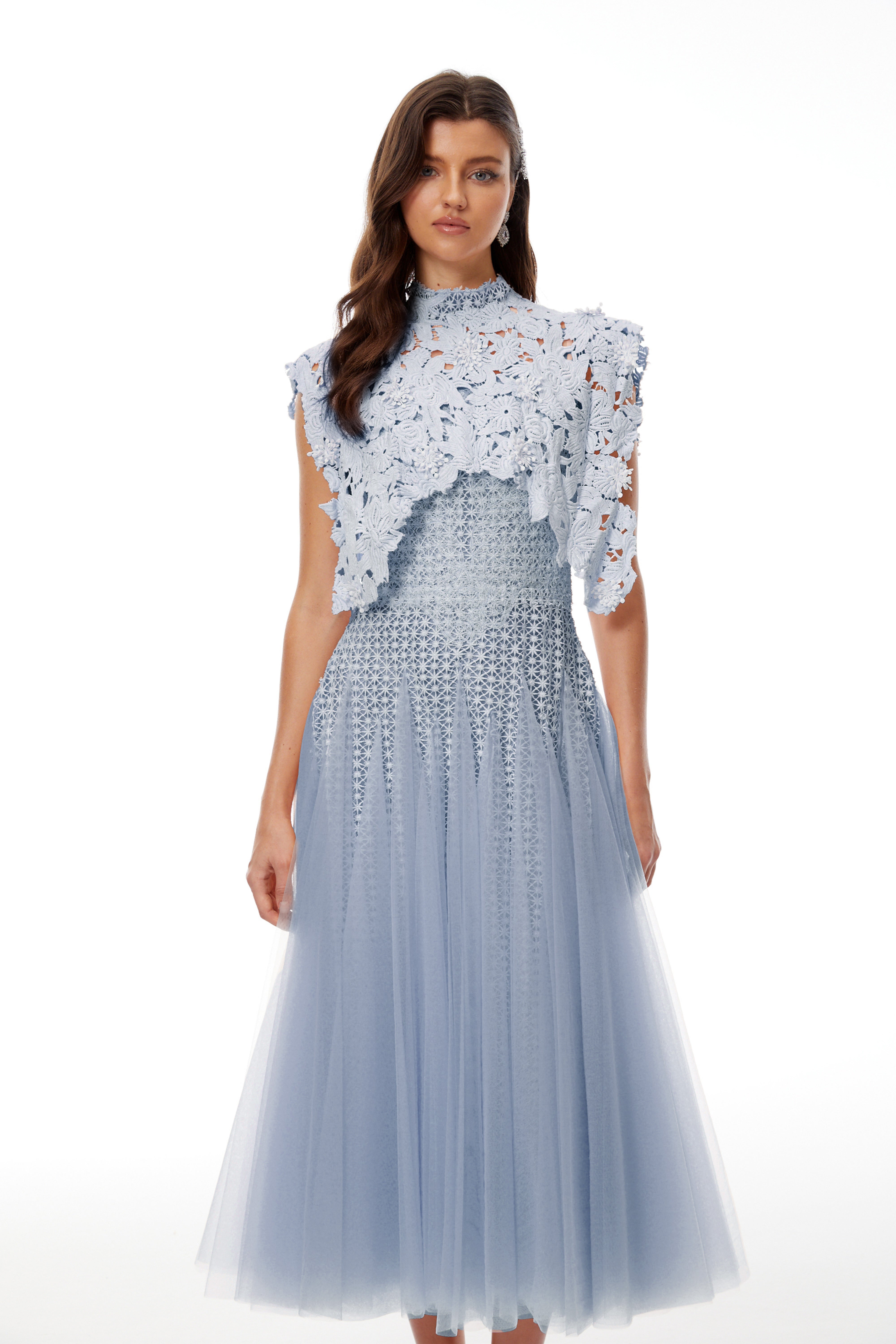 Margaret Blue Floral Crochet Midi Dress