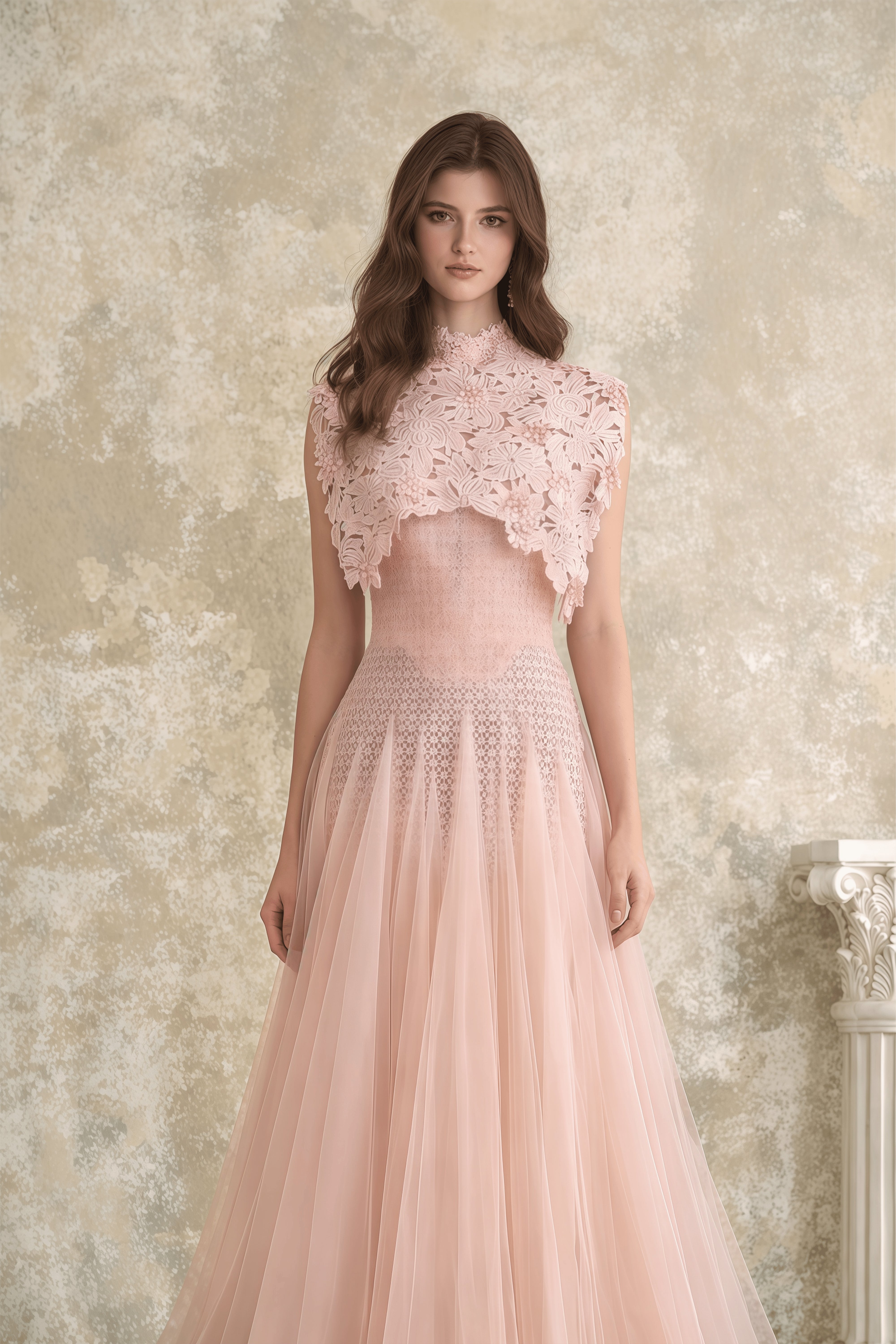 Margaret Light Pink Floral Crochet Midi Dress