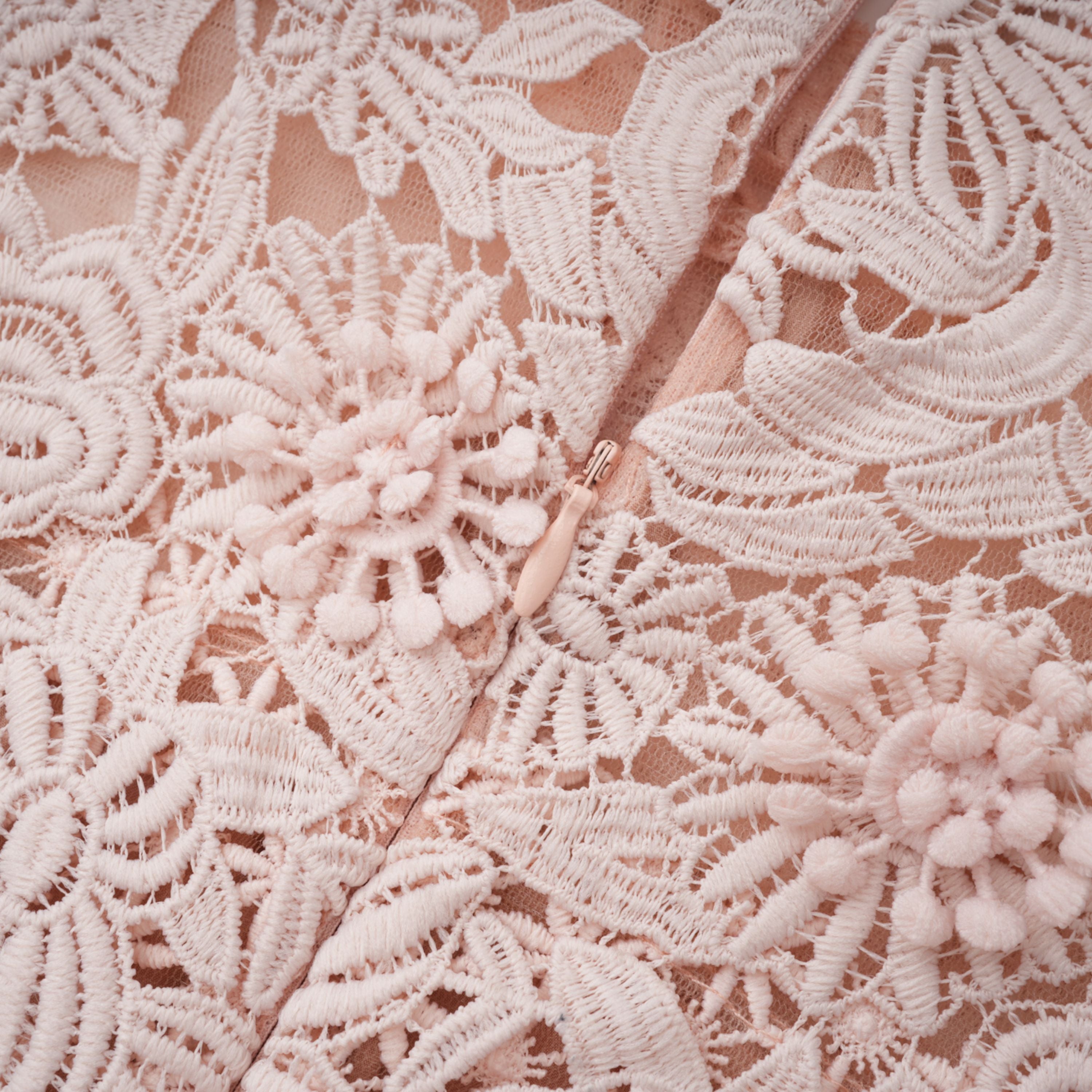 Margaret Light Pink Floral Crochet Midi Dress