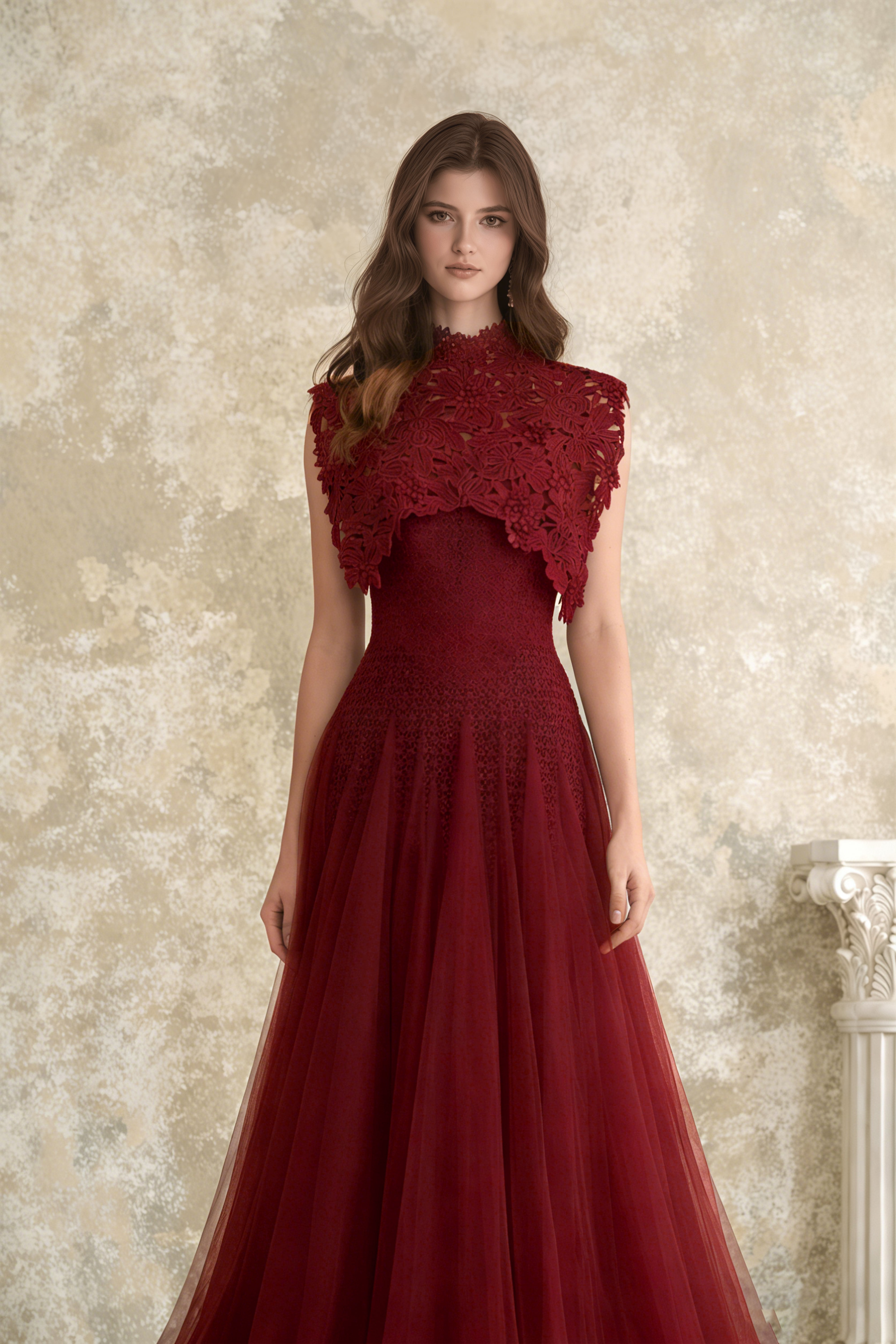 Margaret Red Floral Crochet Midi Dress