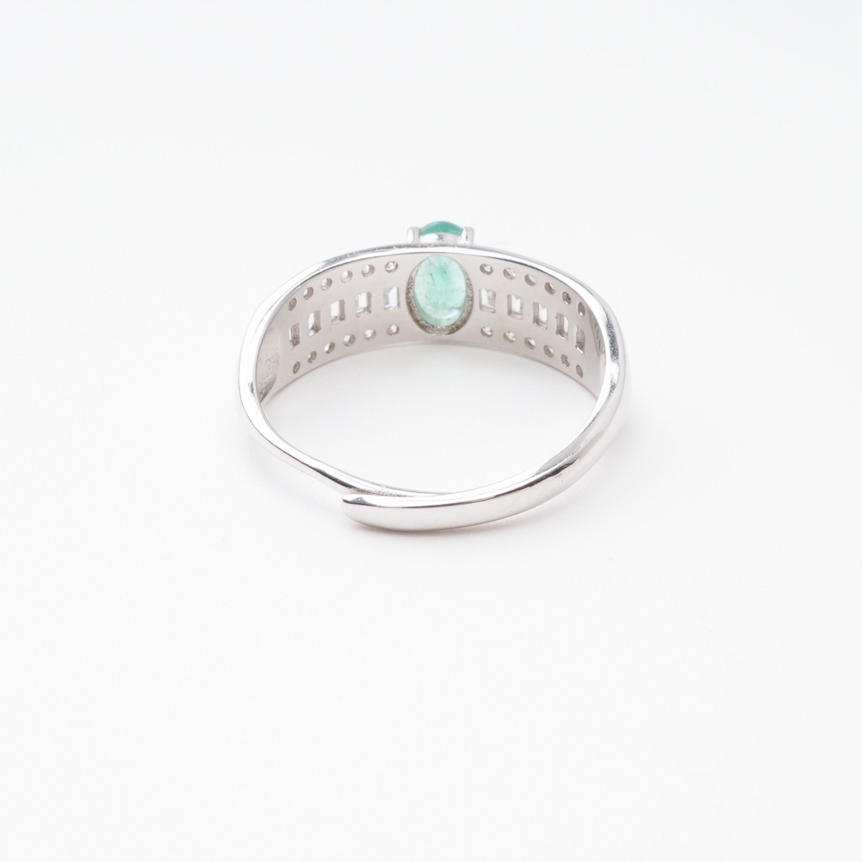 Margot Emerald Oval Cut Baguette Pavé Crystal Sterling Silver Ring