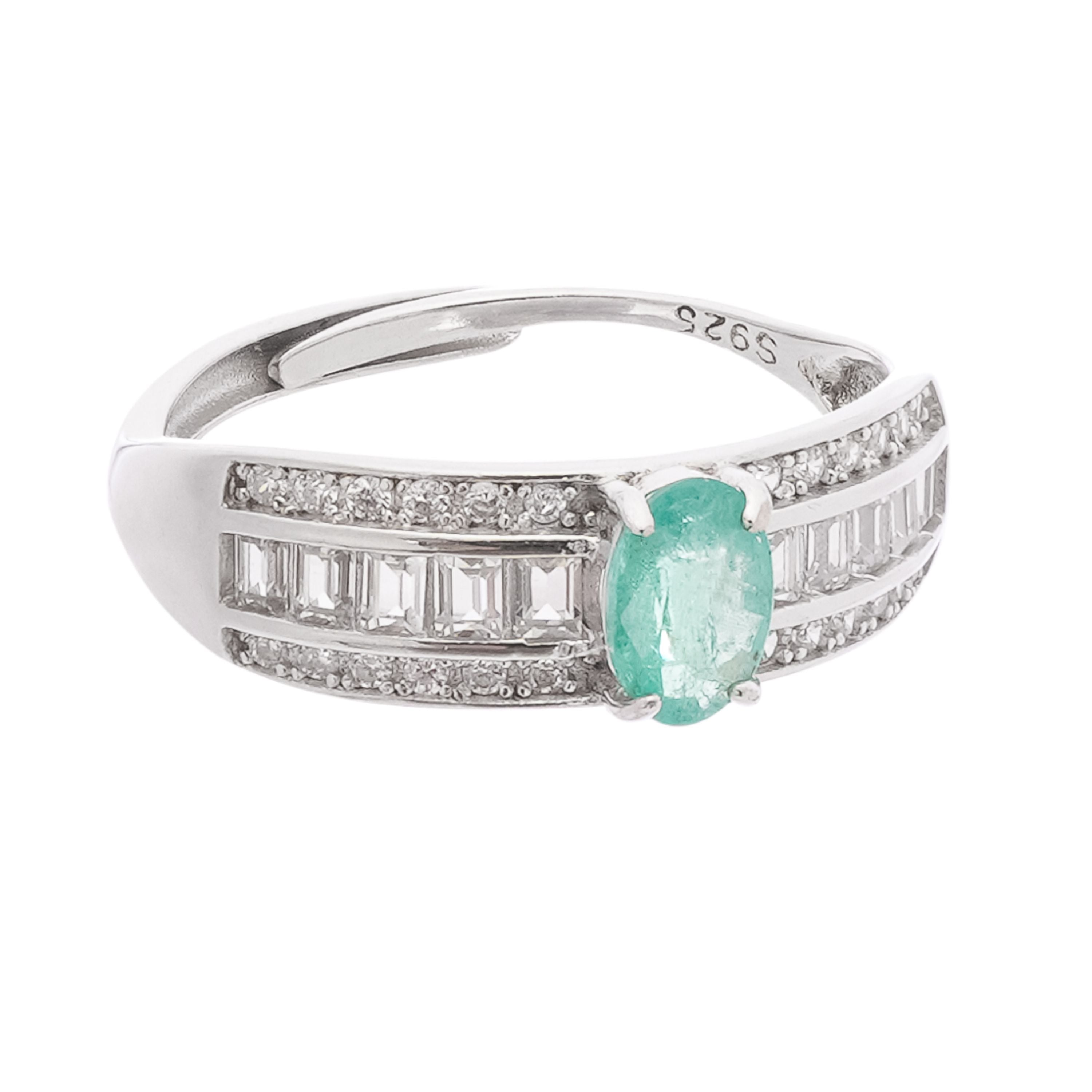Margot Emerald Oval Cut Baguette Pavé Crystal Sterling Silver Ring