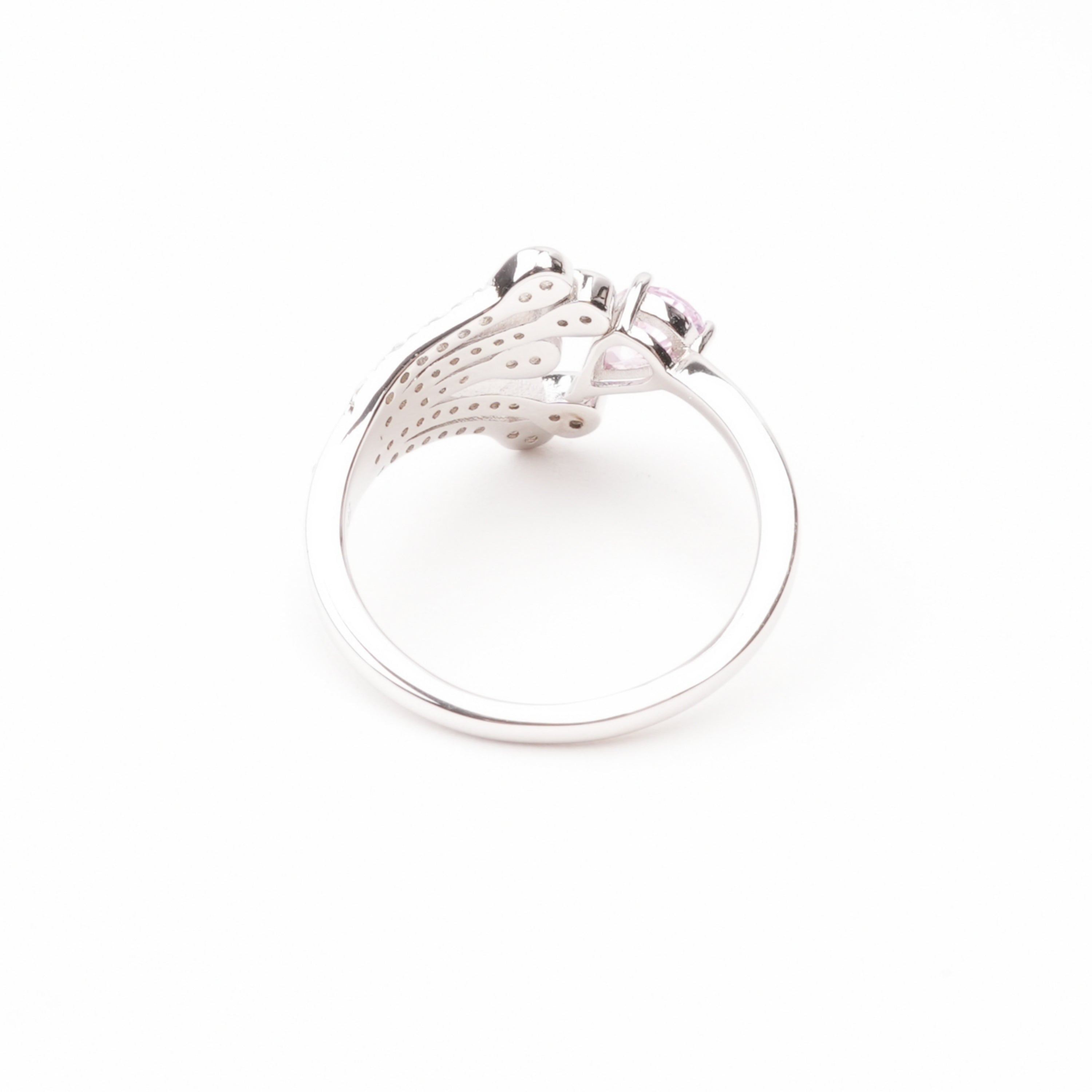 Marguerite Pink Pear Cut Gemstone Feather Crystal Sterling Silver Ring