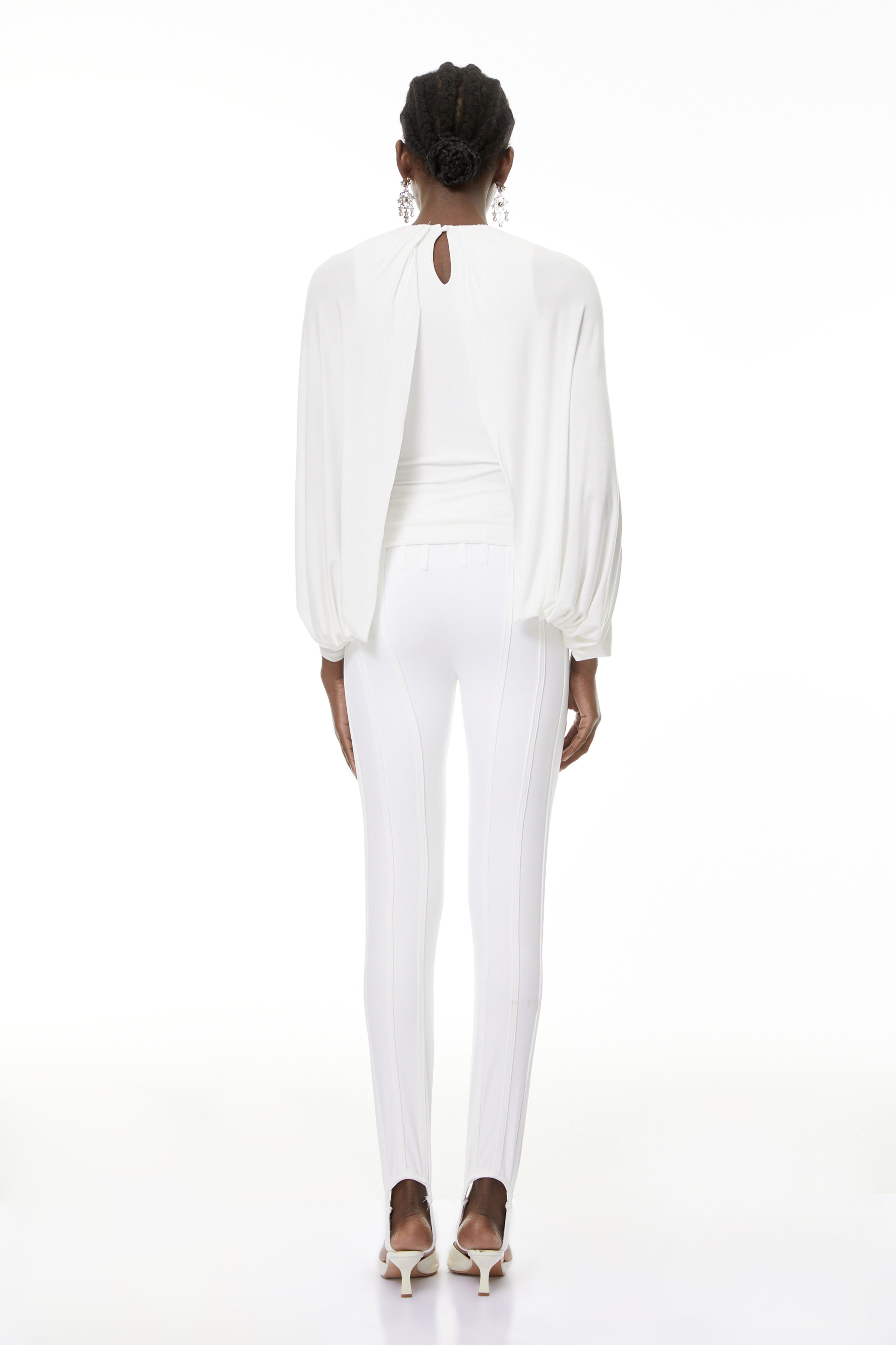 Marguerite White Ruched Cape Top