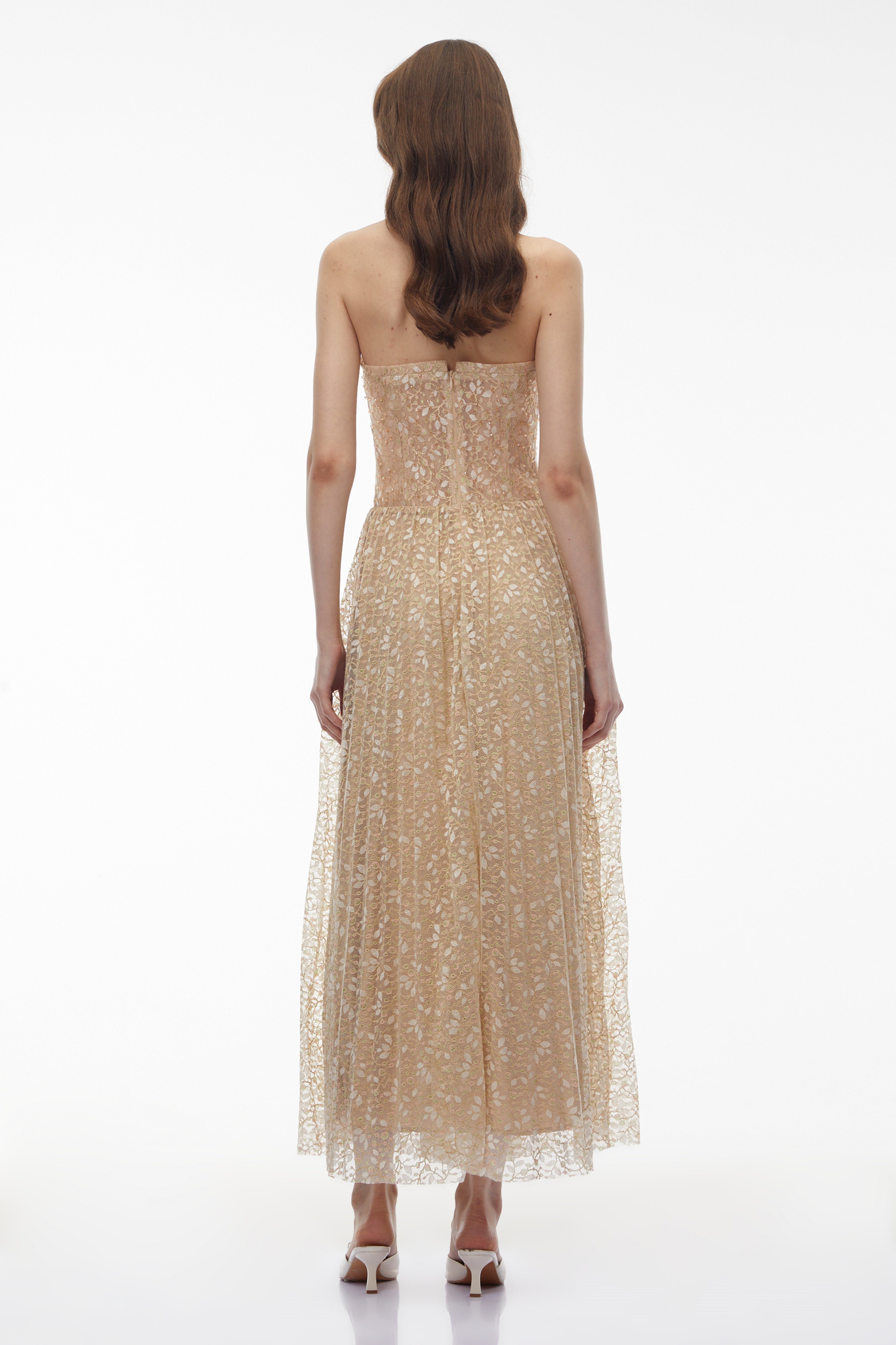 Maria Champagne – Maxikleid mit Pailletten und schulterfreiem Ausschnitt