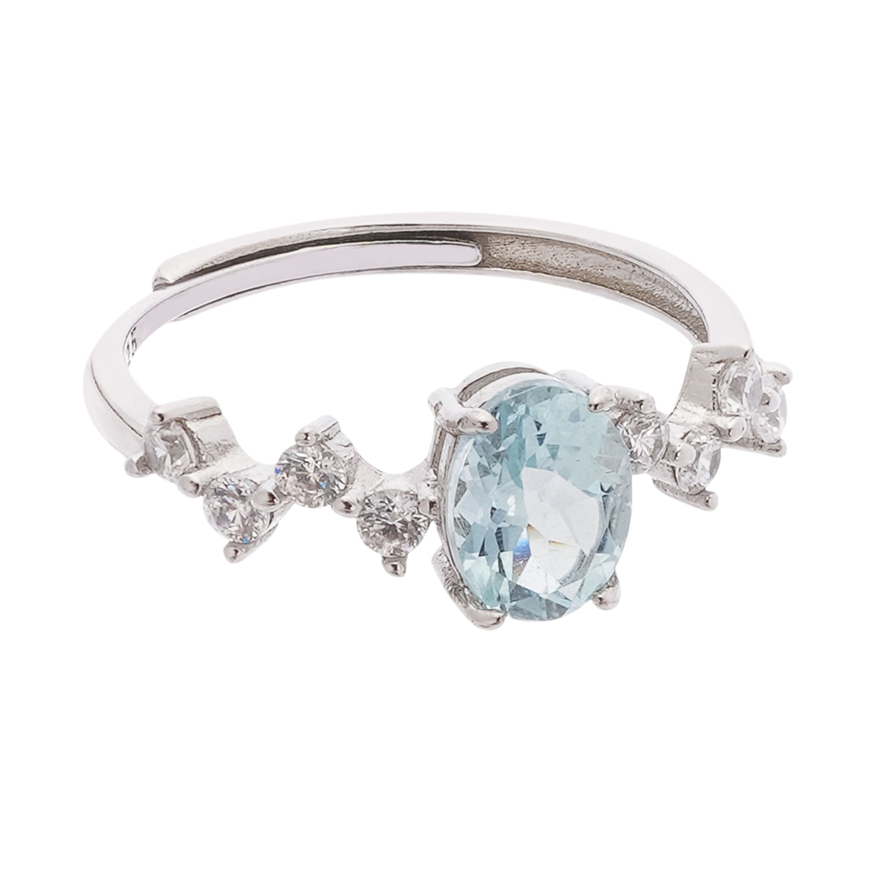 Marina Aquamarine Oval Cut Cluster Crystal Sterling Silver Ring