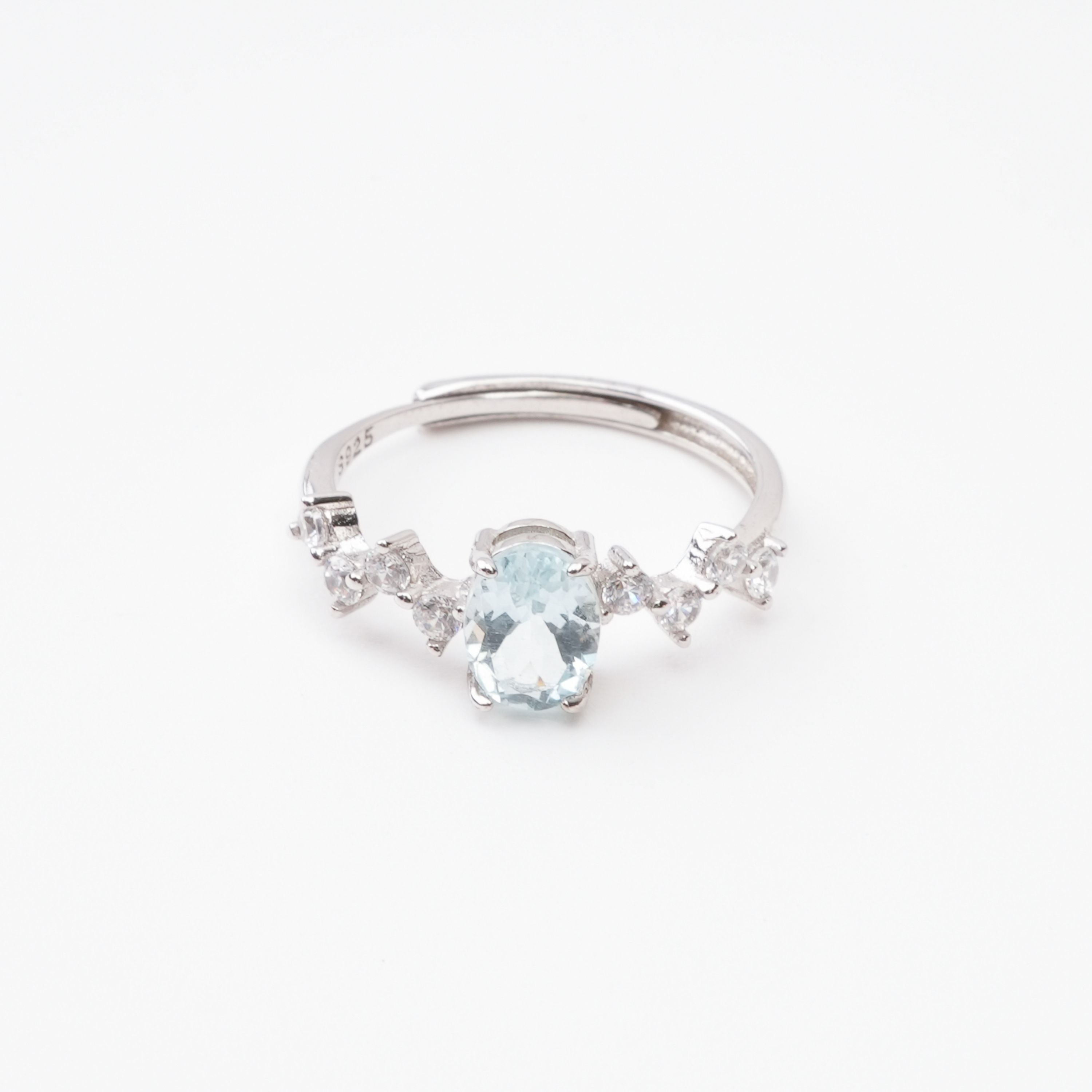 Marina Aquamarine Oval Cut Cluster Crystal Sterling Silver Ring