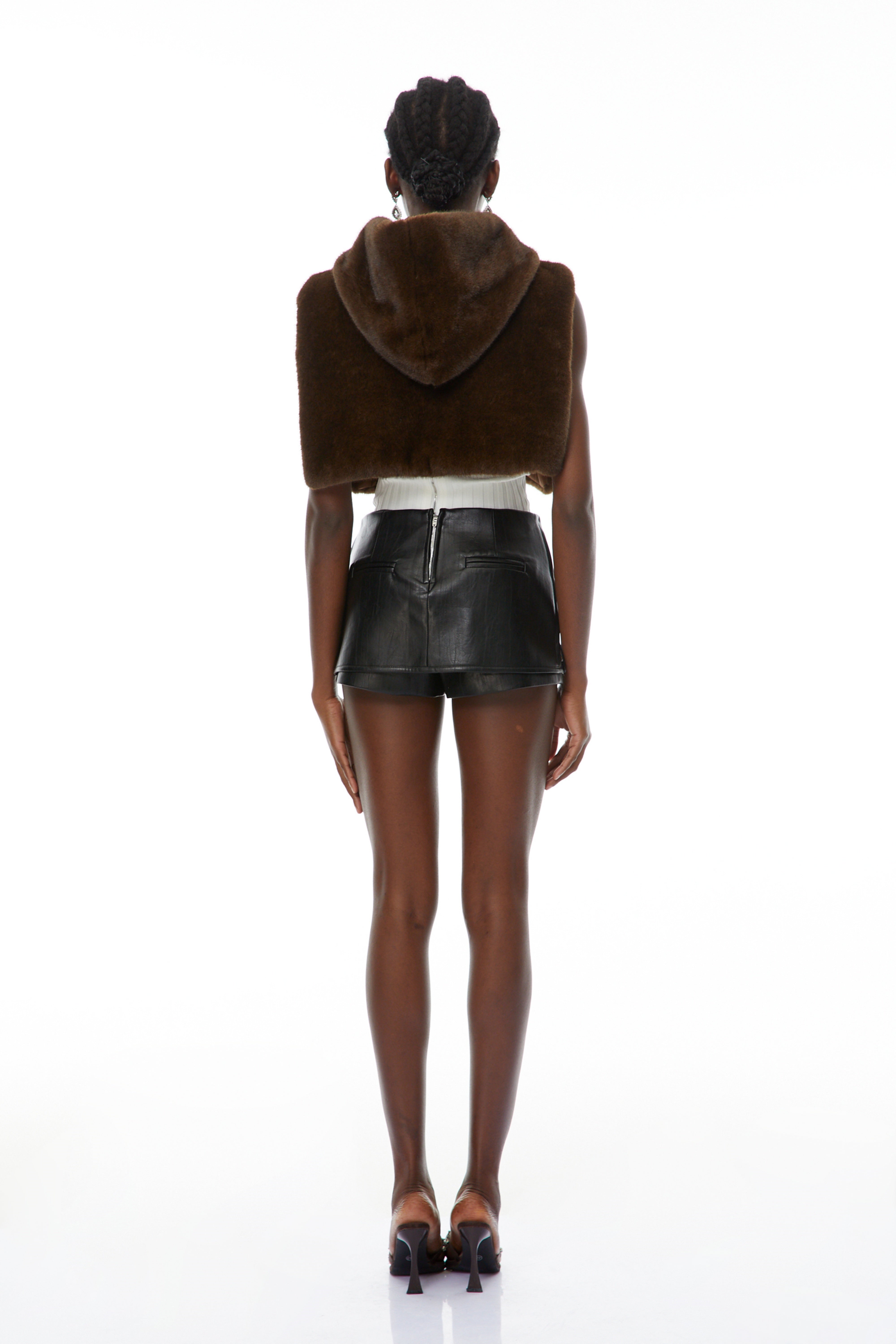 Marina Brown Fur Hooded Shawl