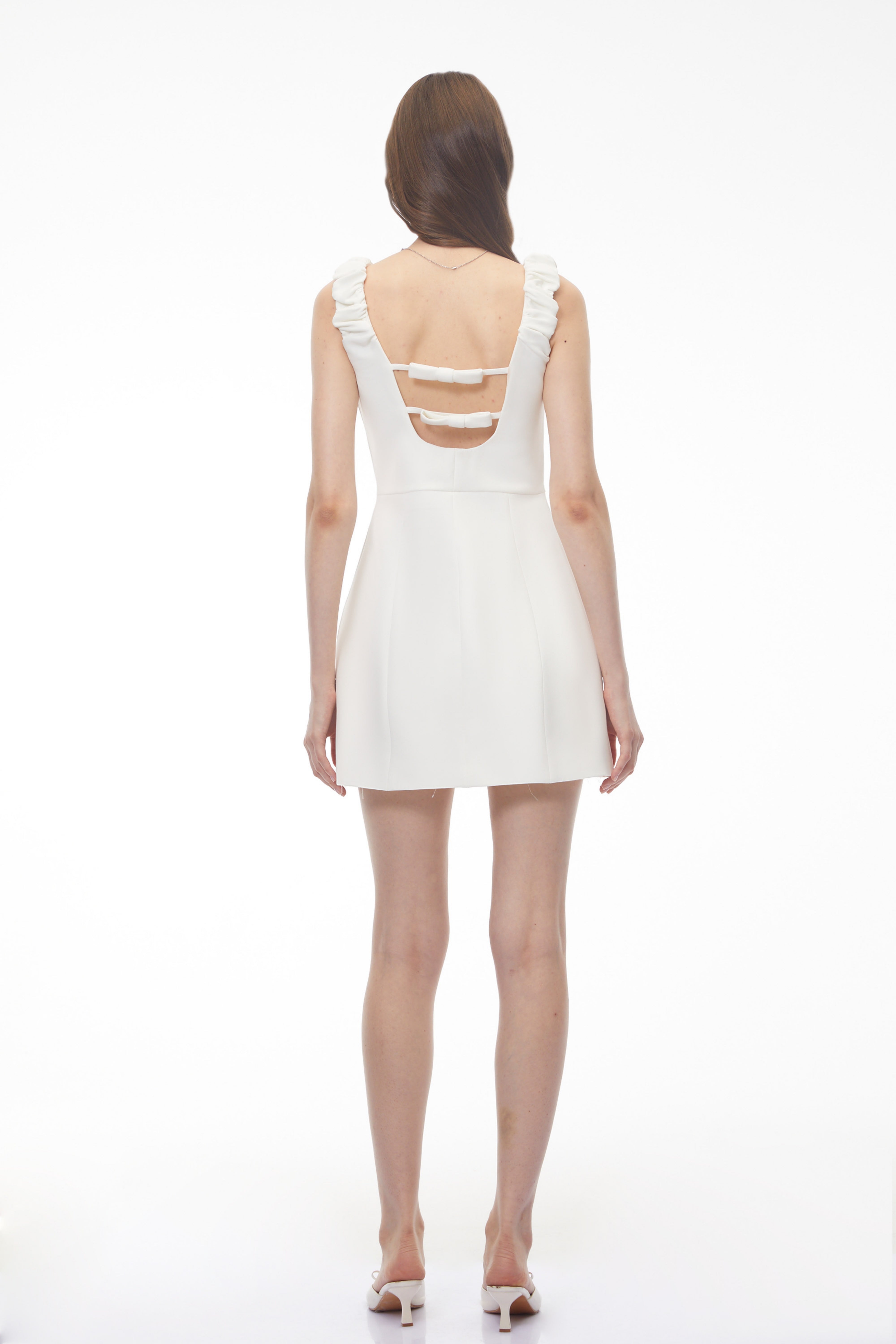 Mariposa White Square Neck Mini Dress with Bow Detail