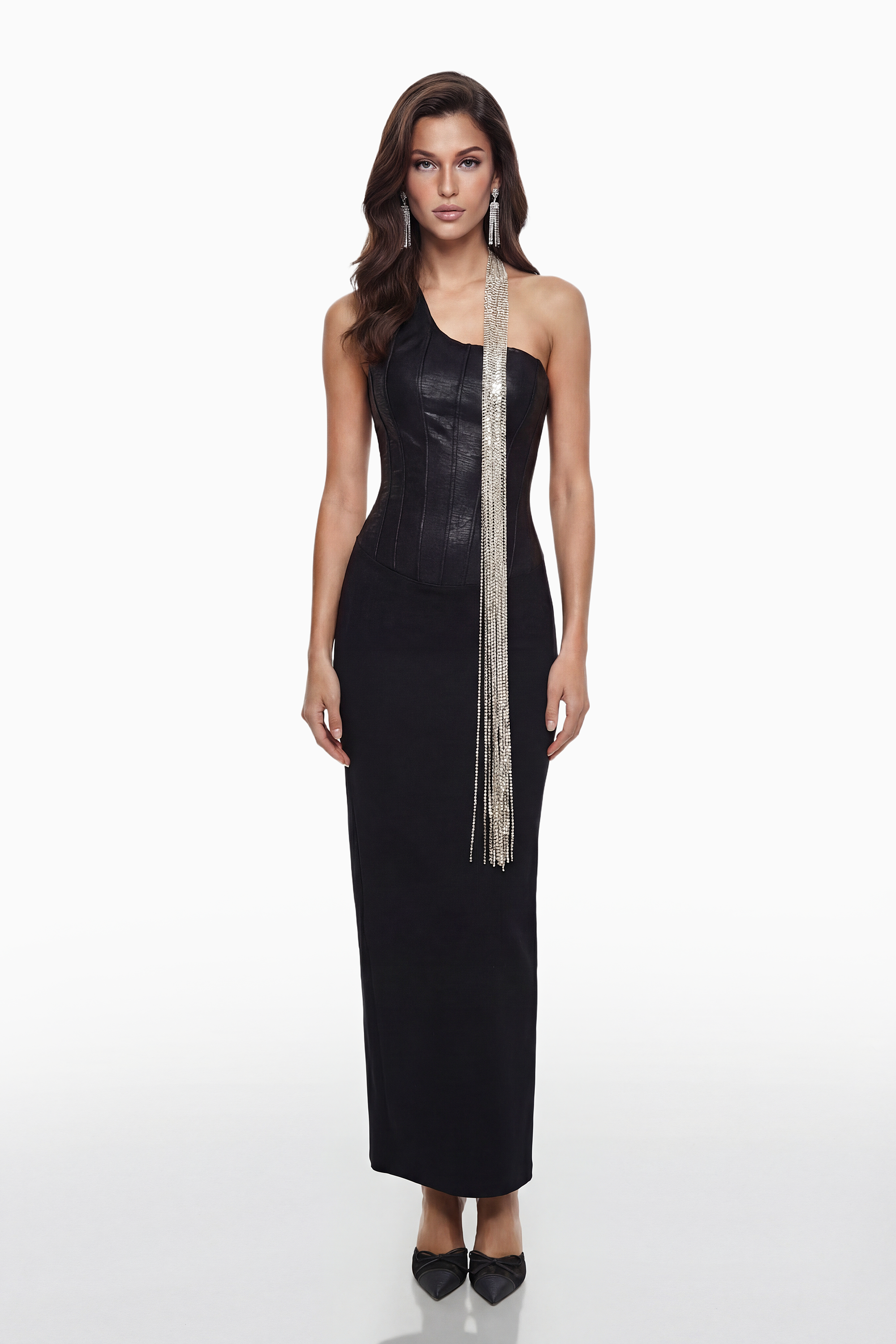 Markel Black Bandage Maxi Dress with Crystal Chains
