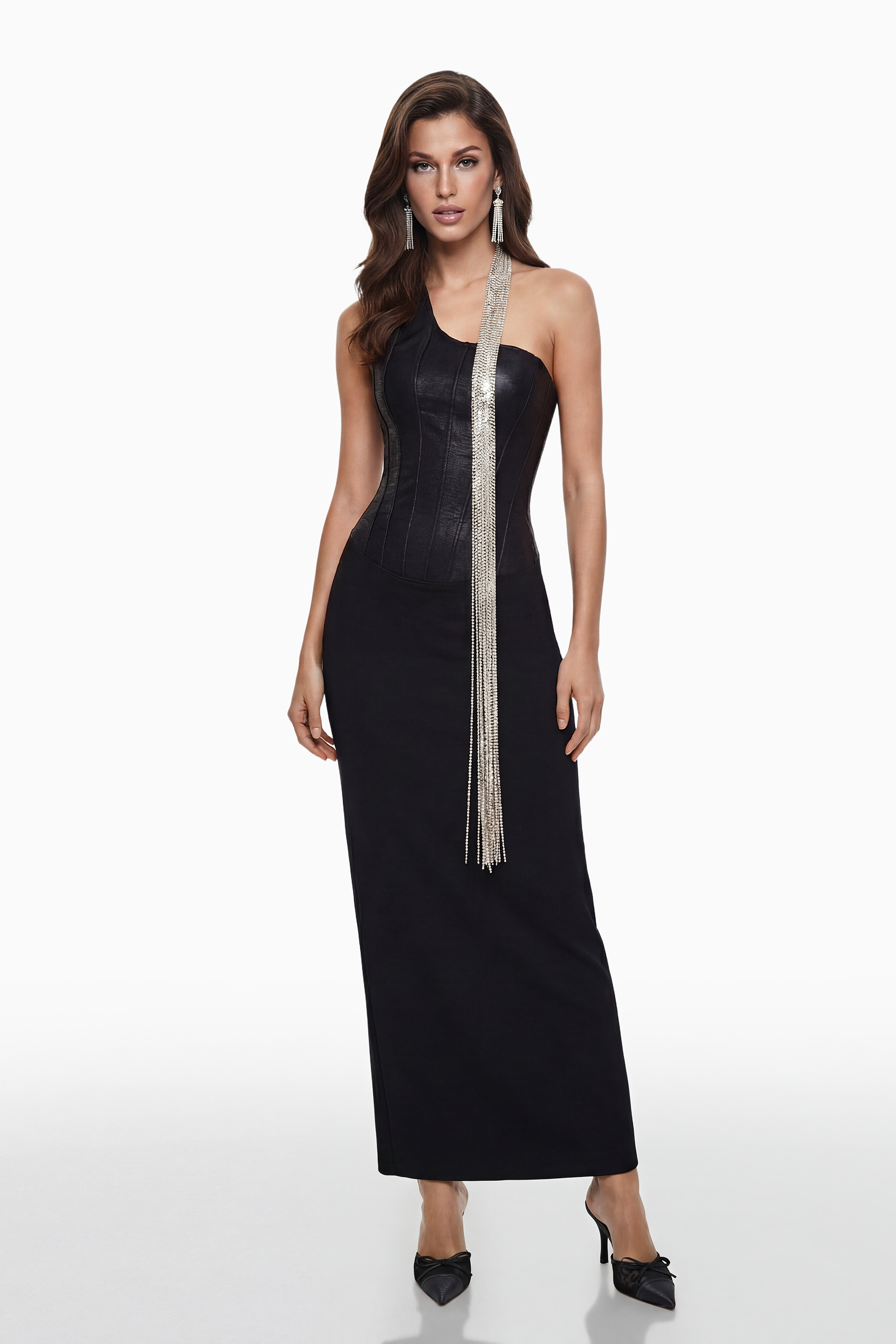 Markel Black Bandage Maxi Dress with Crystal Chains