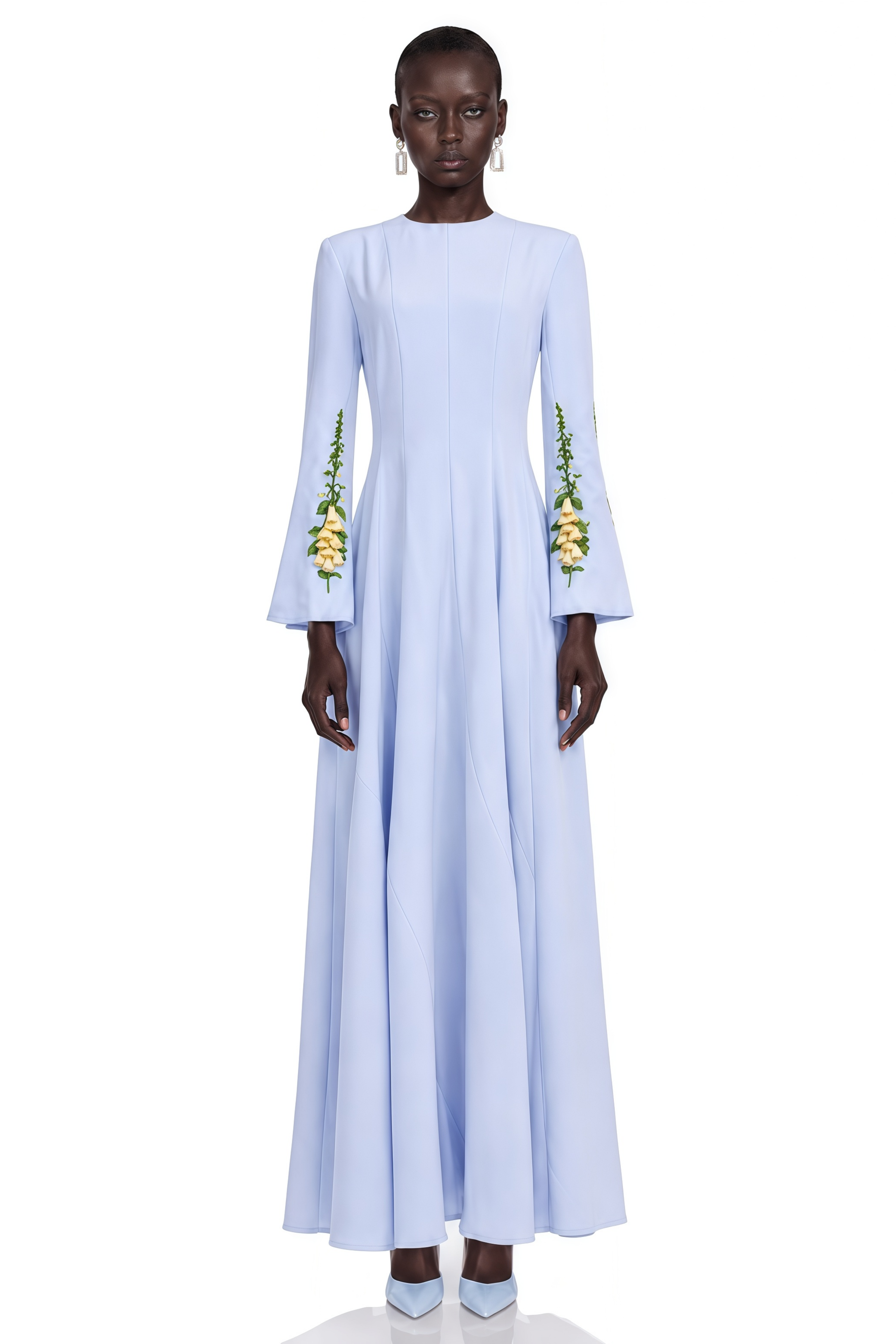 Markéta Blue Pleated Maxi Dress with Floral Appliqué