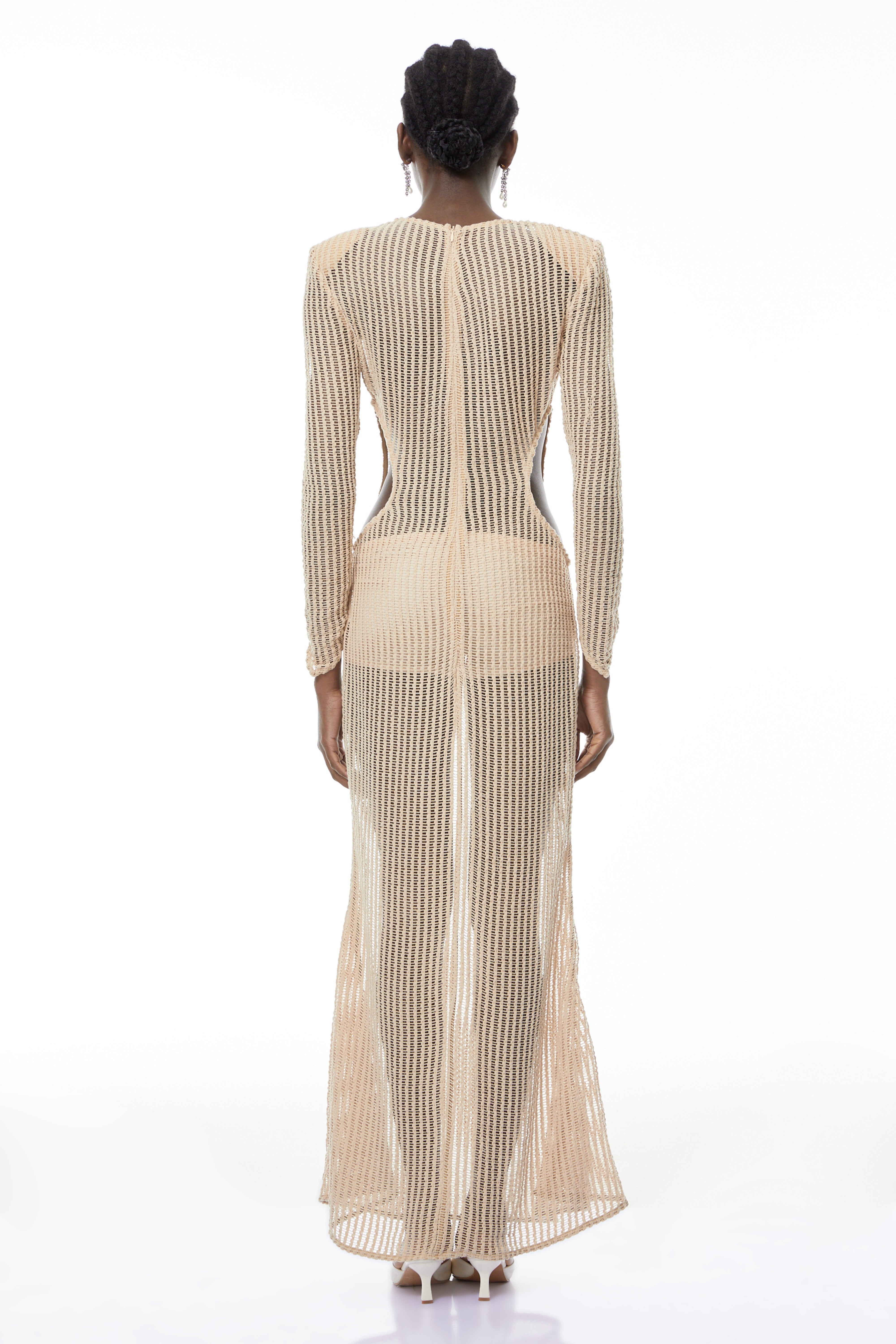 Martina Neutral Crochet Maxi Dress with Cut Out