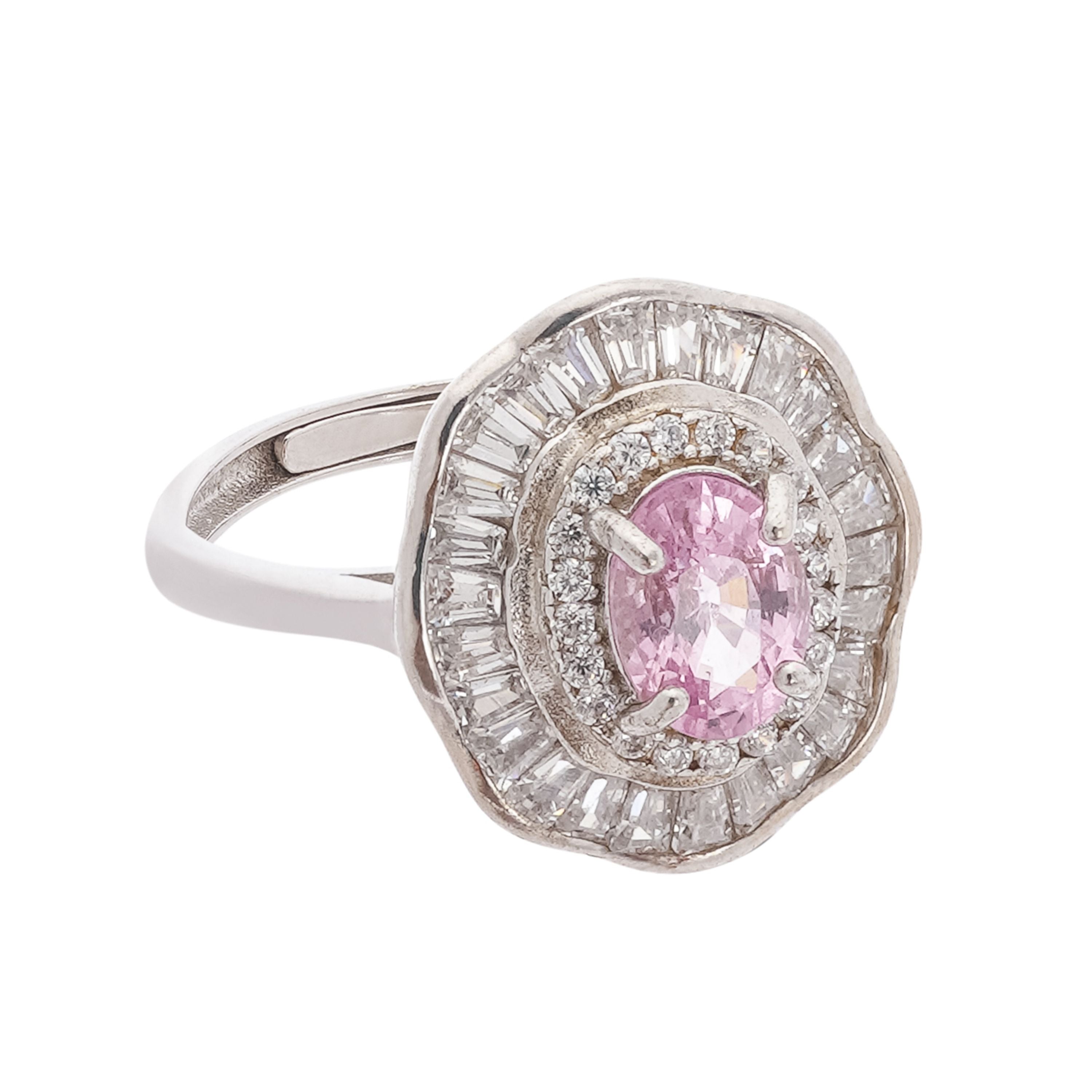 Martina Pink Spinel Wavy Ballerina Halo Sterling Silver Ring