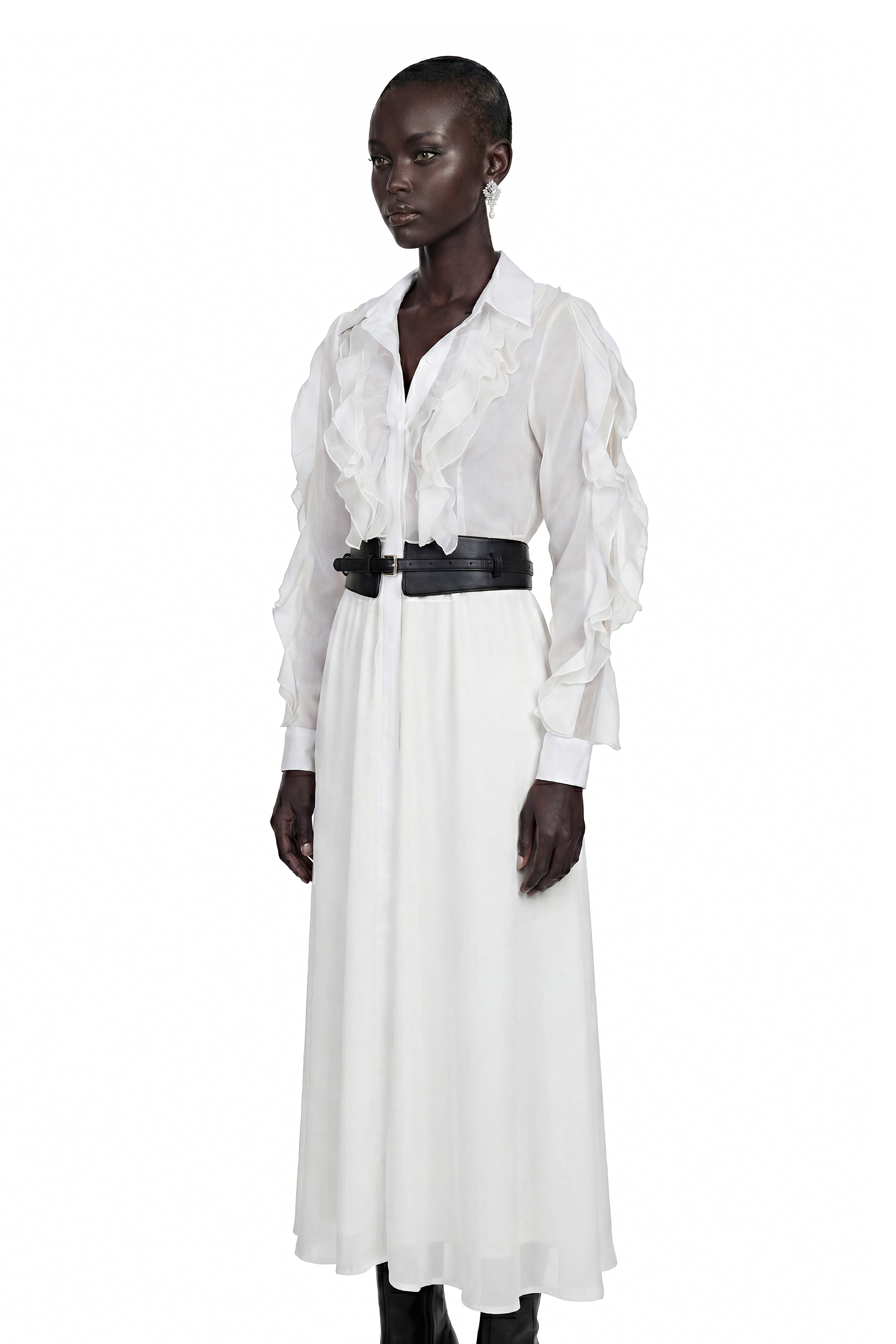 Maryam White Cut-Out Ruffled Maxi Dress