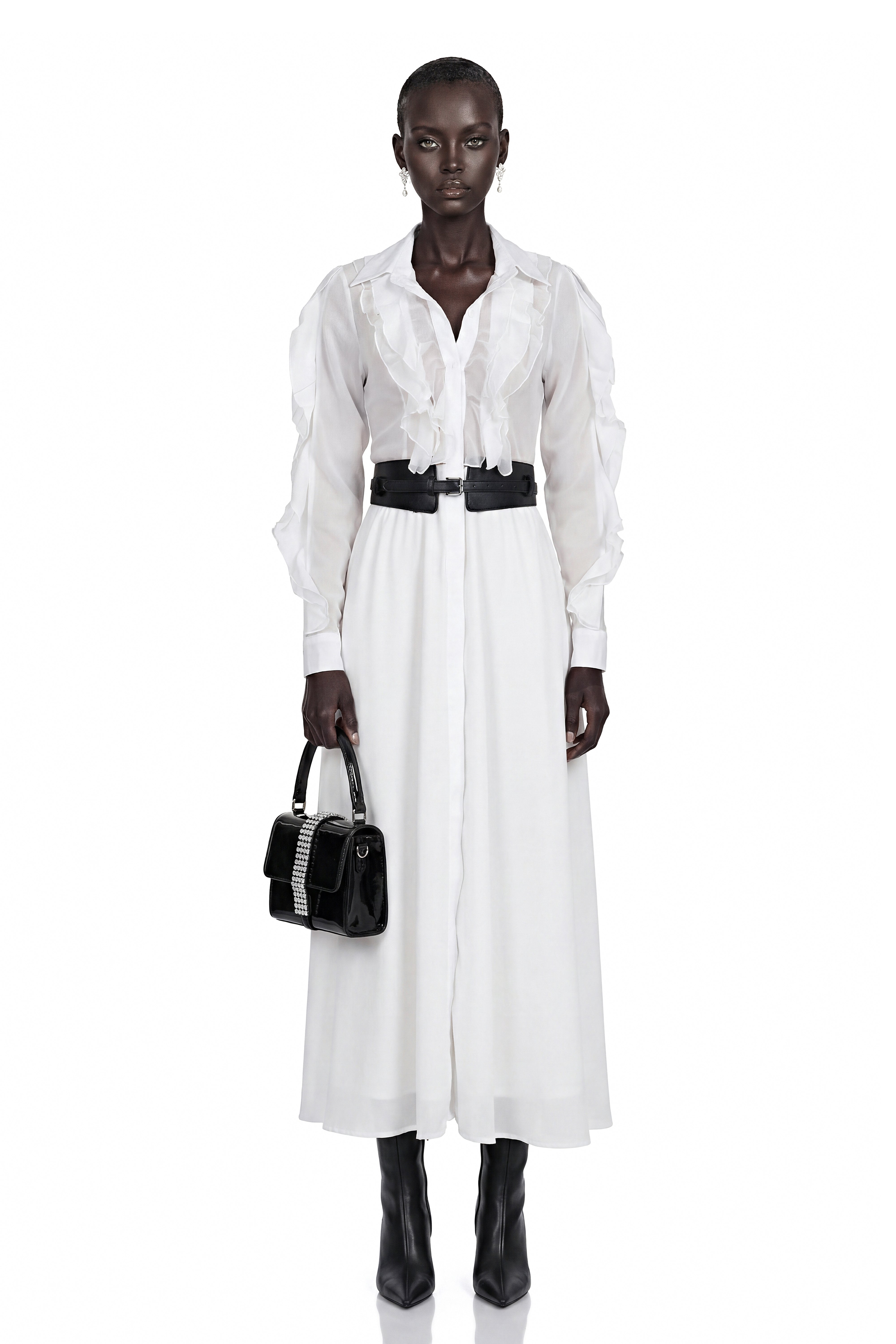 Maryam White Cut-Out Ruffled Maxi Dress