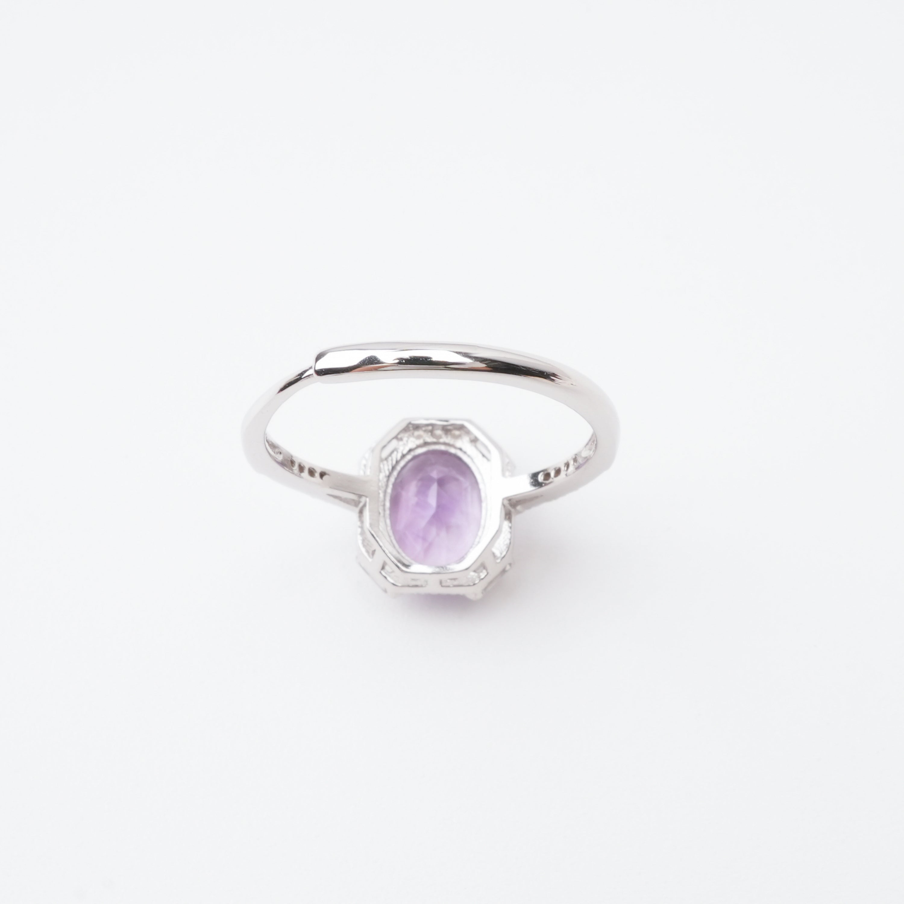 Mathilde Violet Amethyst Oval Cut Geometric Halo Sterling Silver Ring