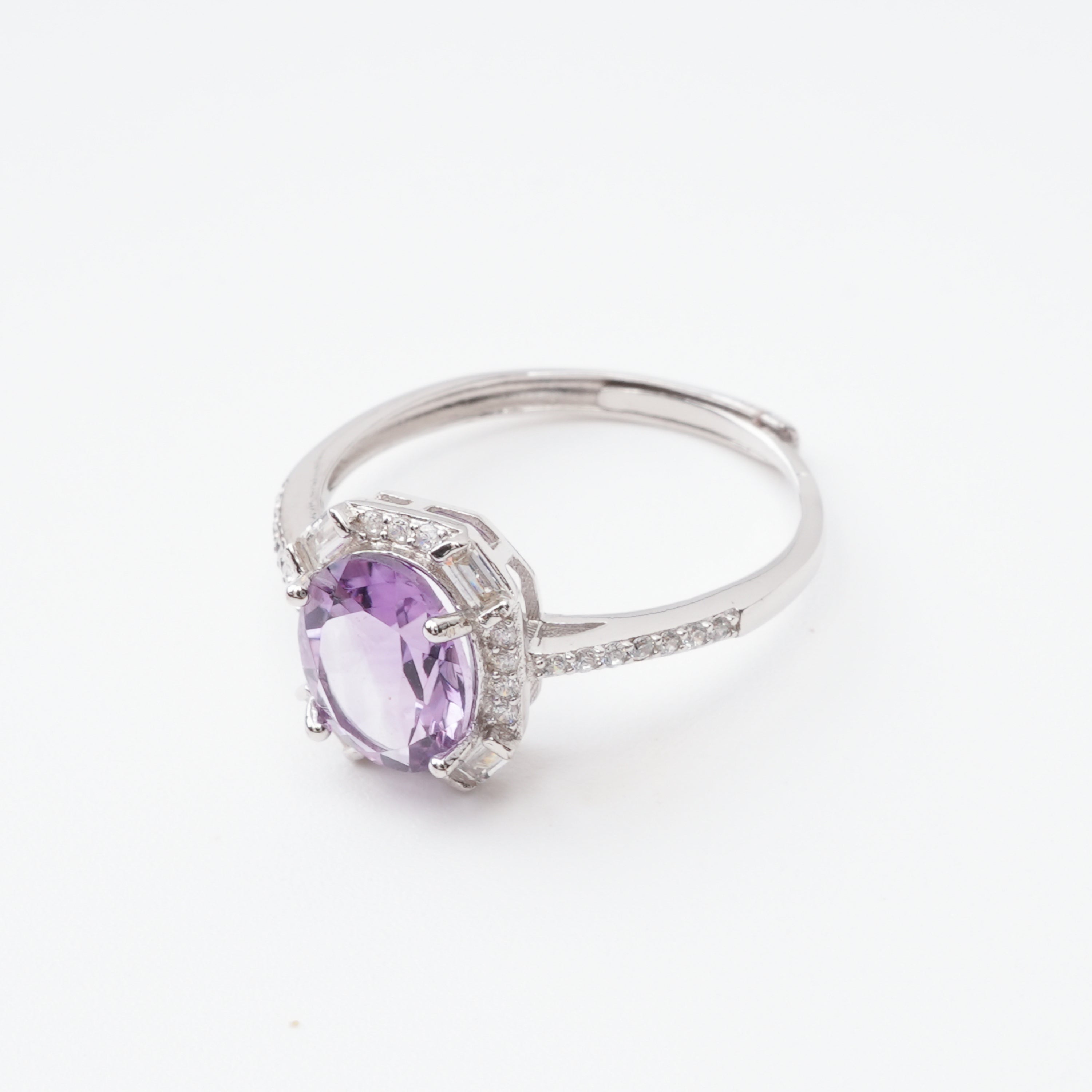 Mathilde Violet Amethyst Oval Cut Geometric Halo Sterling Silver Ring