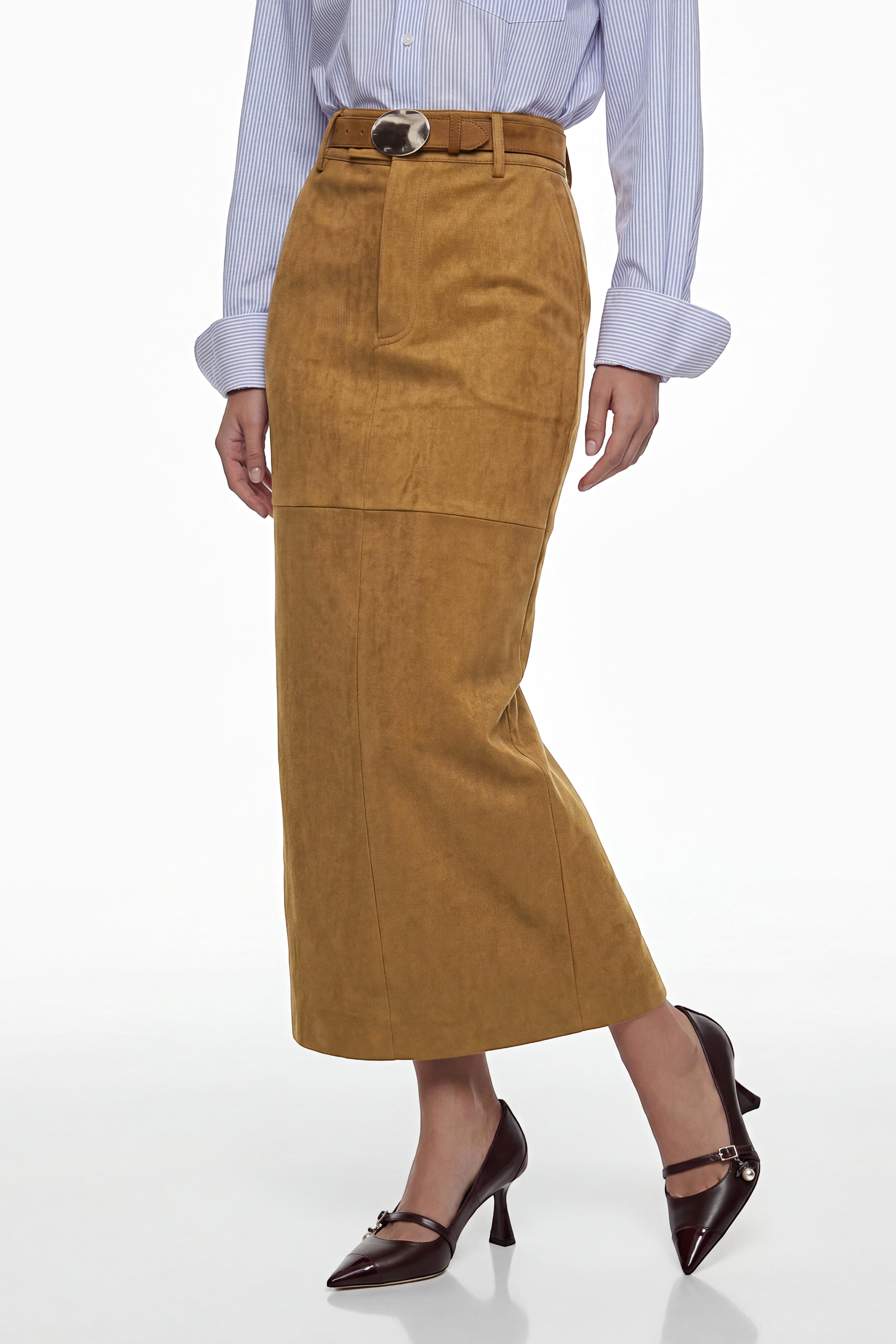 Matilda Brown Faux Suede Skirt