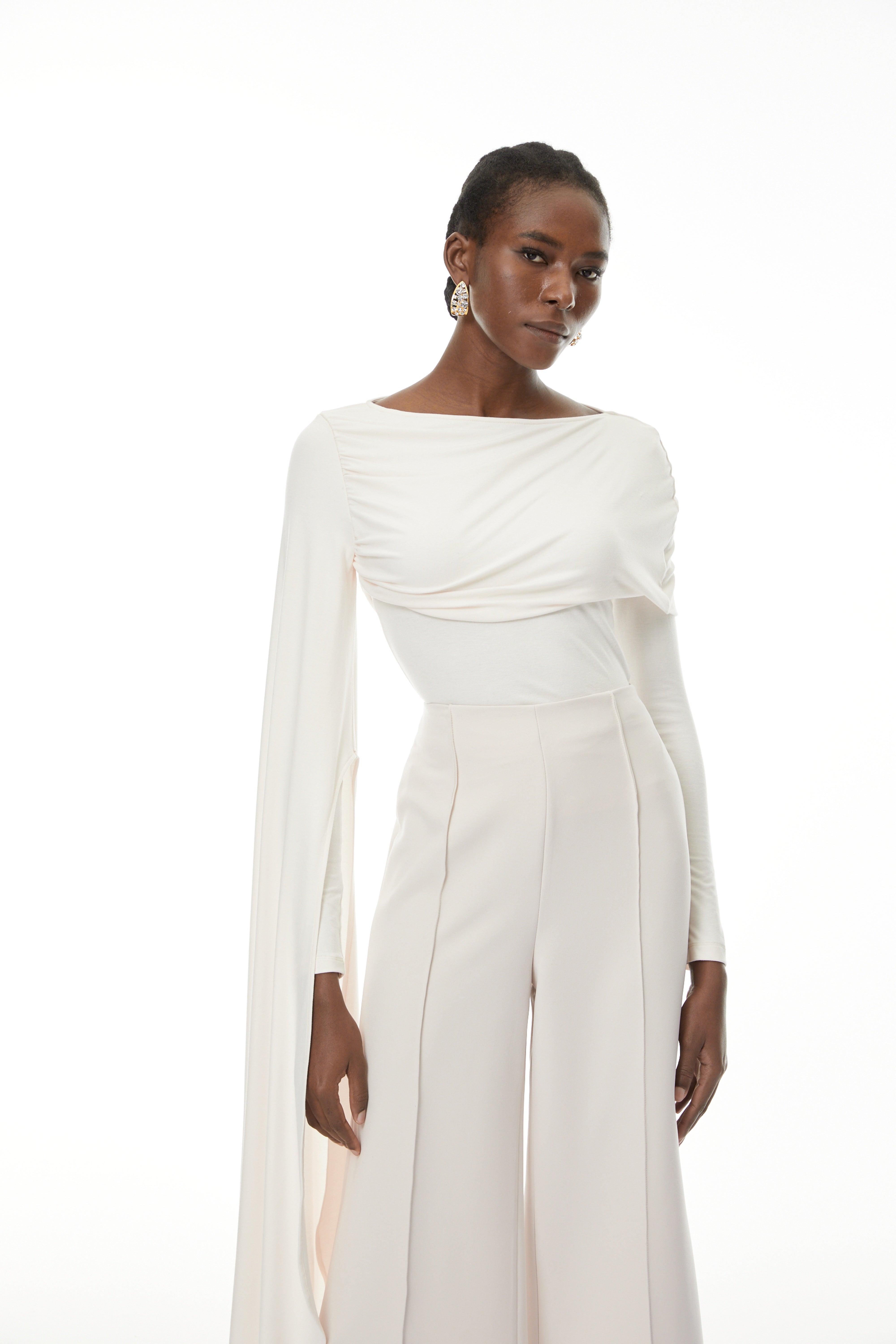 Mbali White Asymmetrical Top & Trouser Set