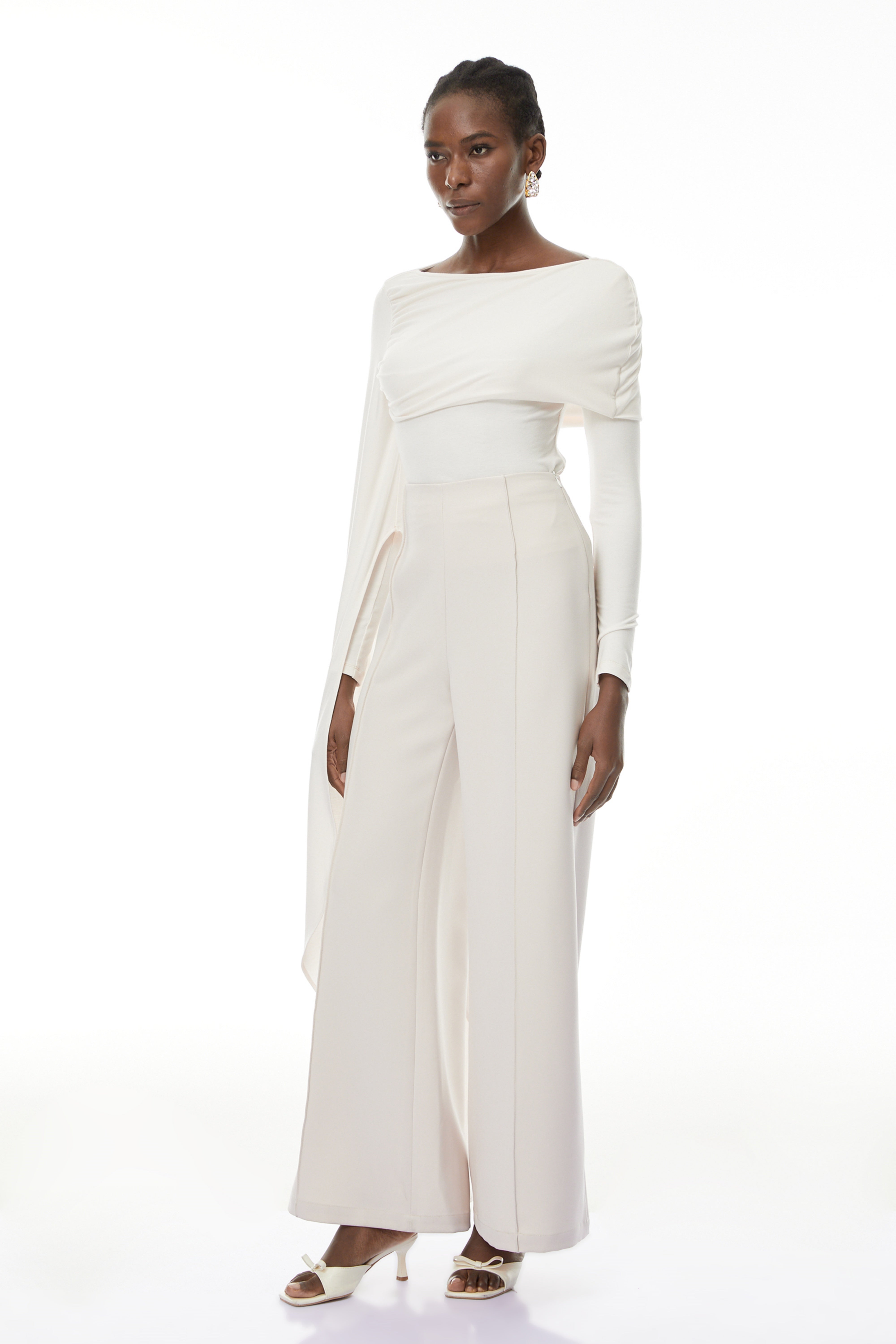 Mbali White Asymmetrical Top & Trouser Set