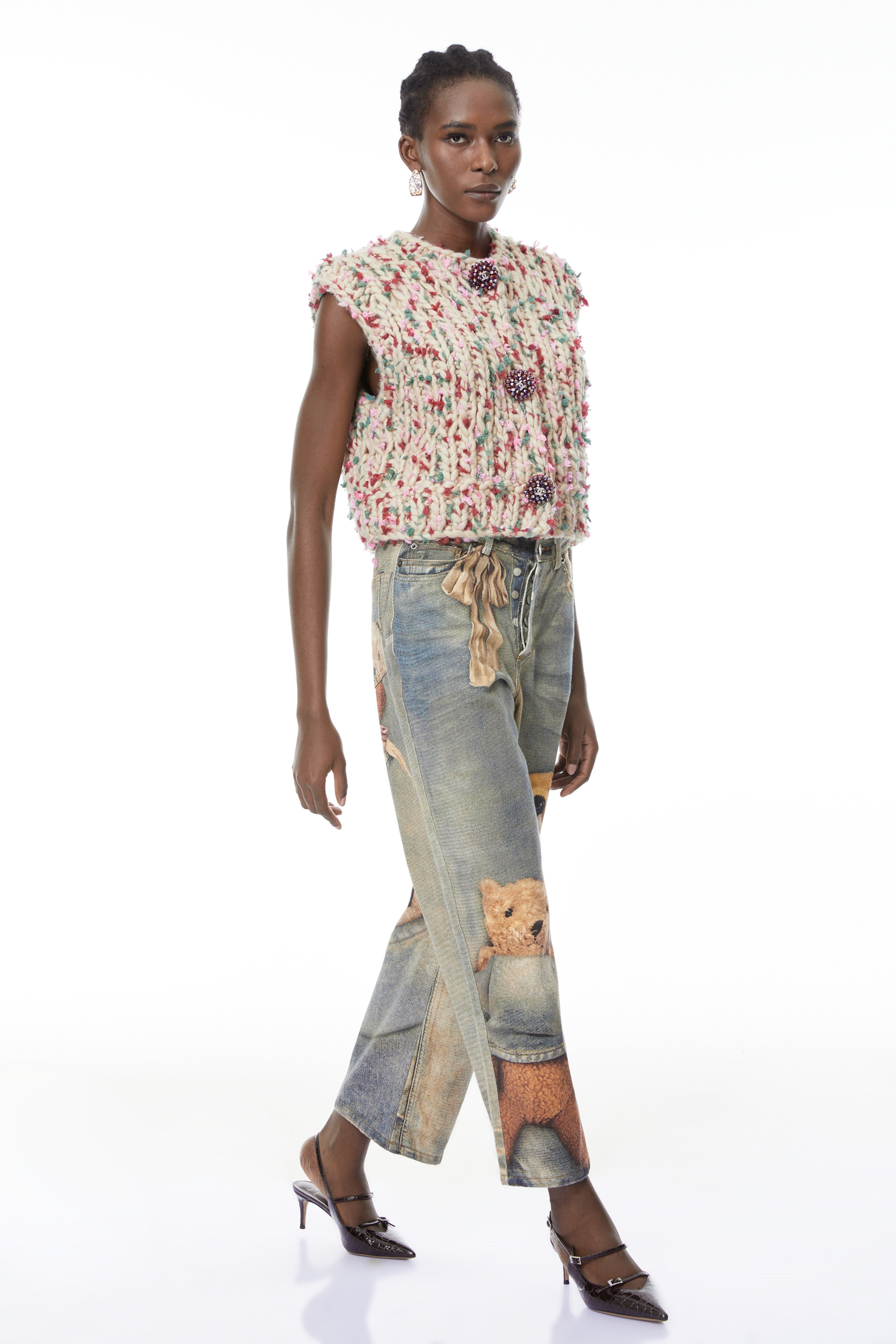 Mélisande Neutral Floral Knit Sweater Vest