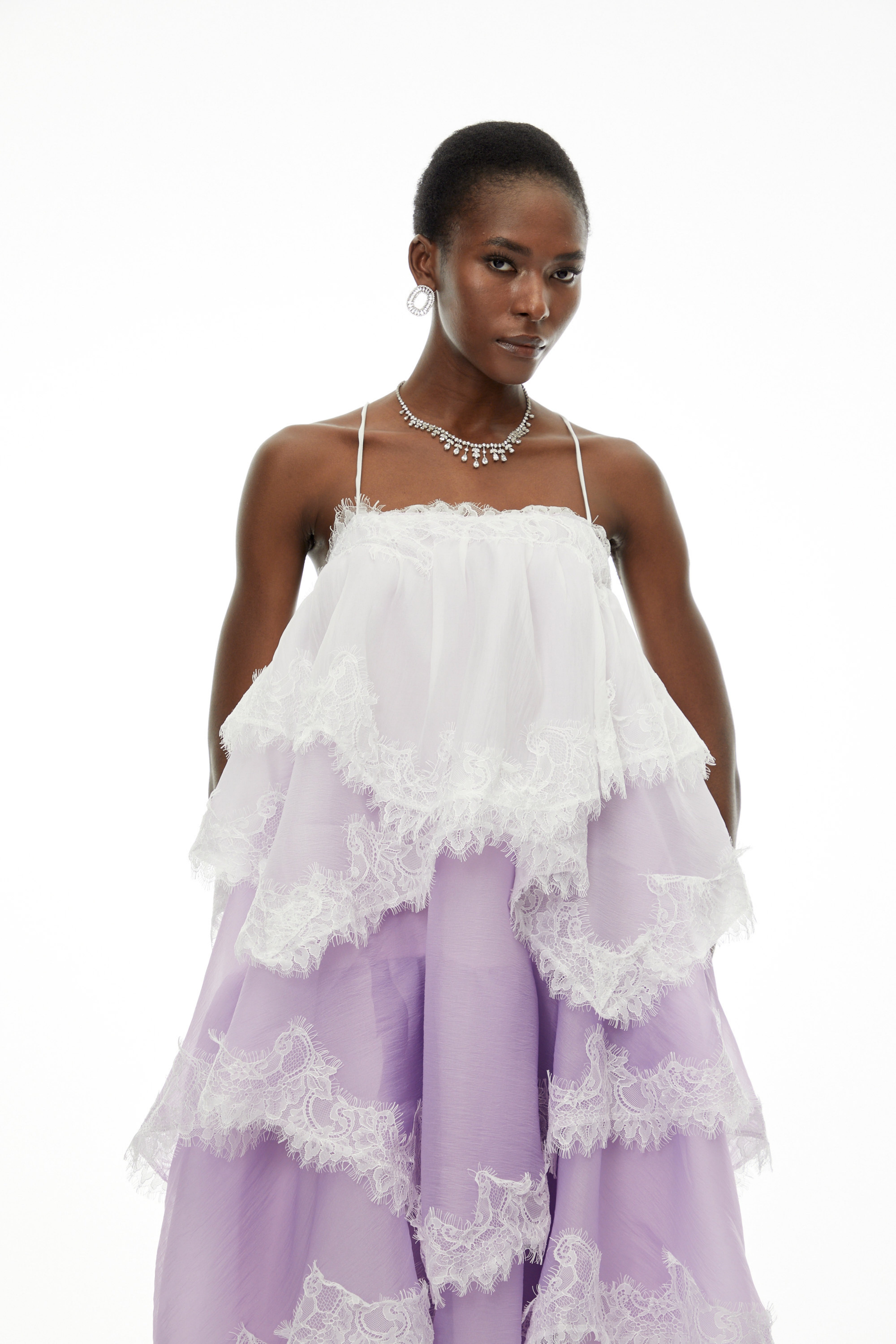 Sloane Purple Ruffled Lace Trim Maxi Dress