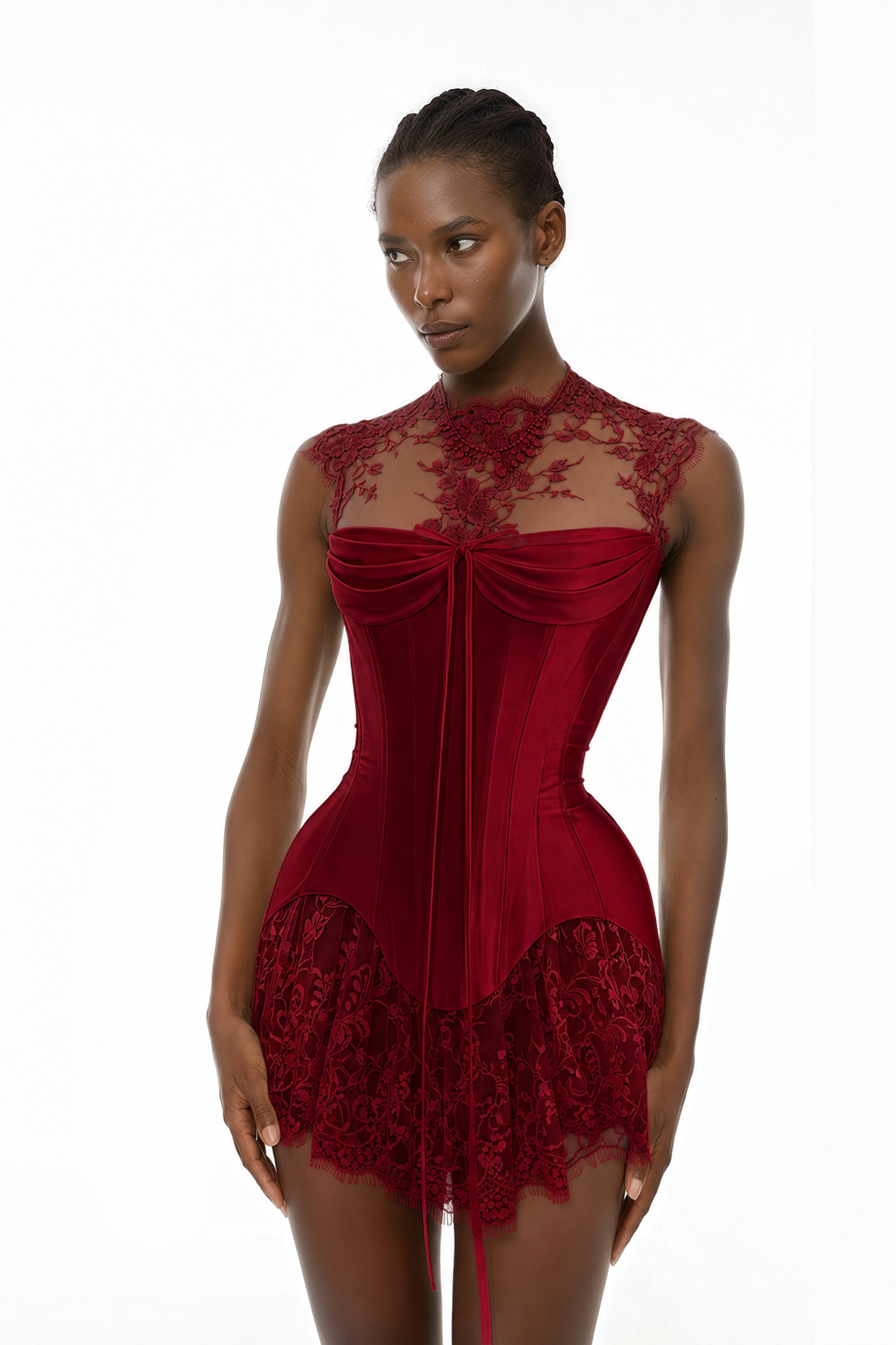 Robe convertible en dentelle rouge Michalina avec jupe amovible