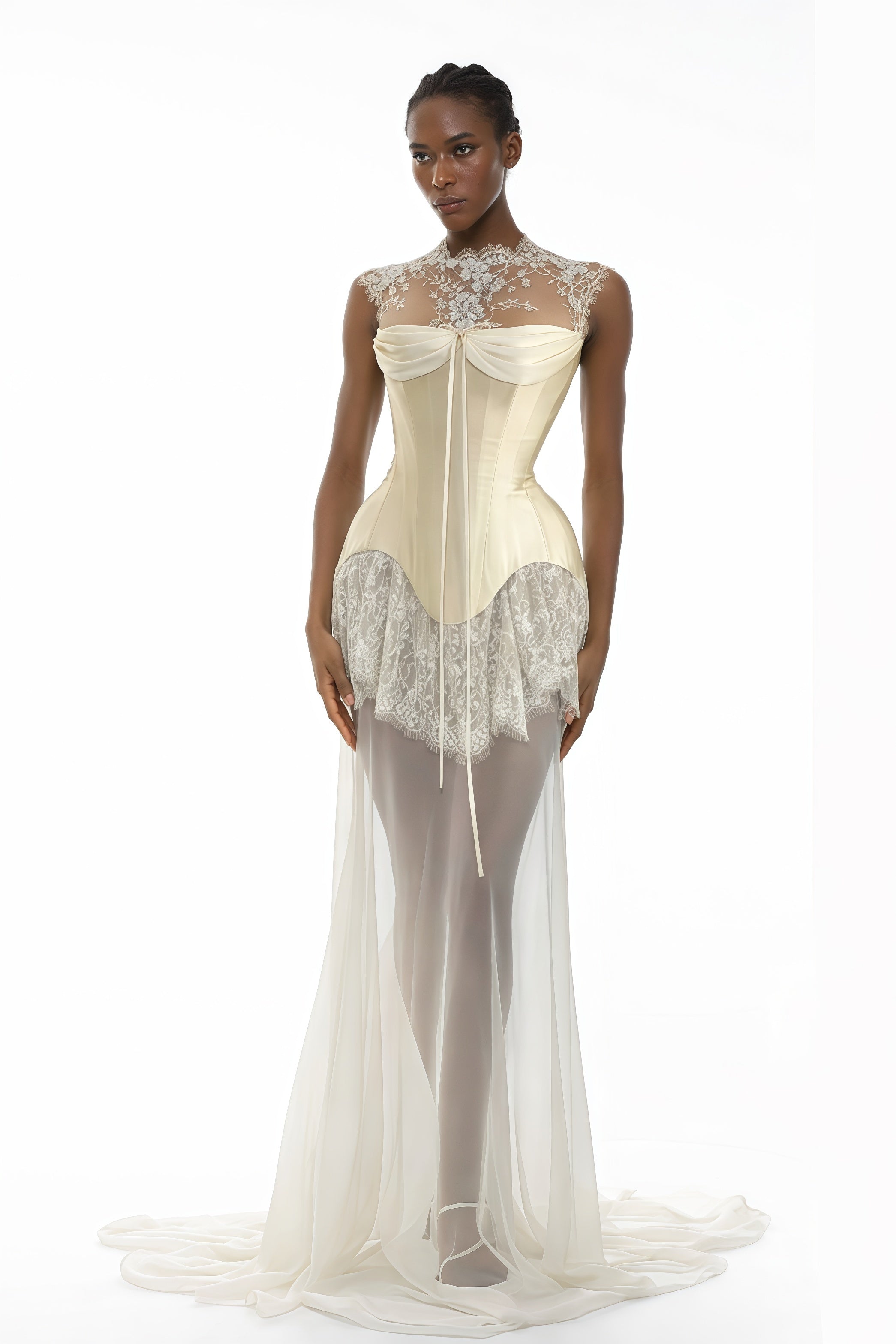 Michalina White Lace Convertible Gown with Detachable Skirt