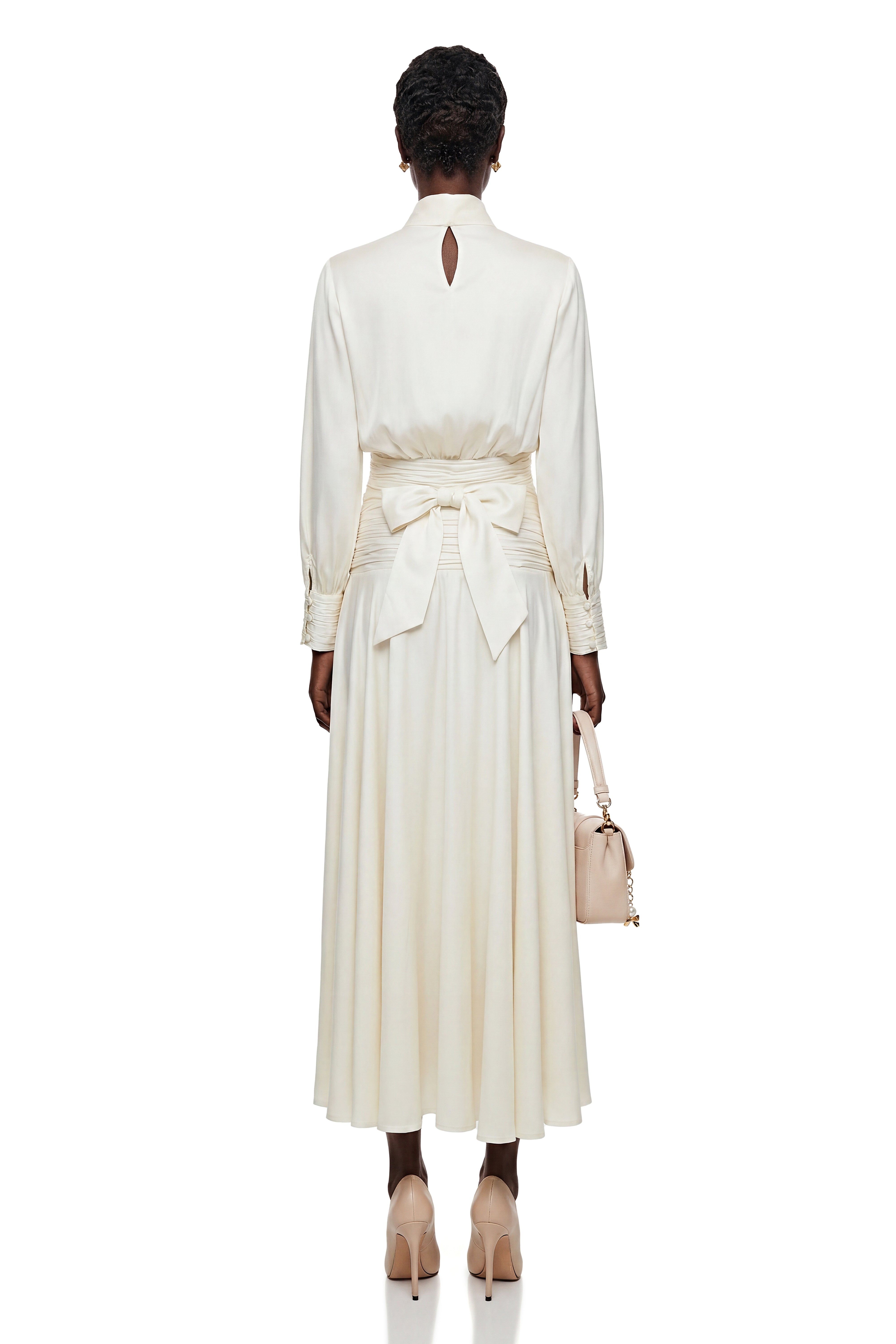 Michela Cream Puff Sleeve Top & Skirt Set with Bow