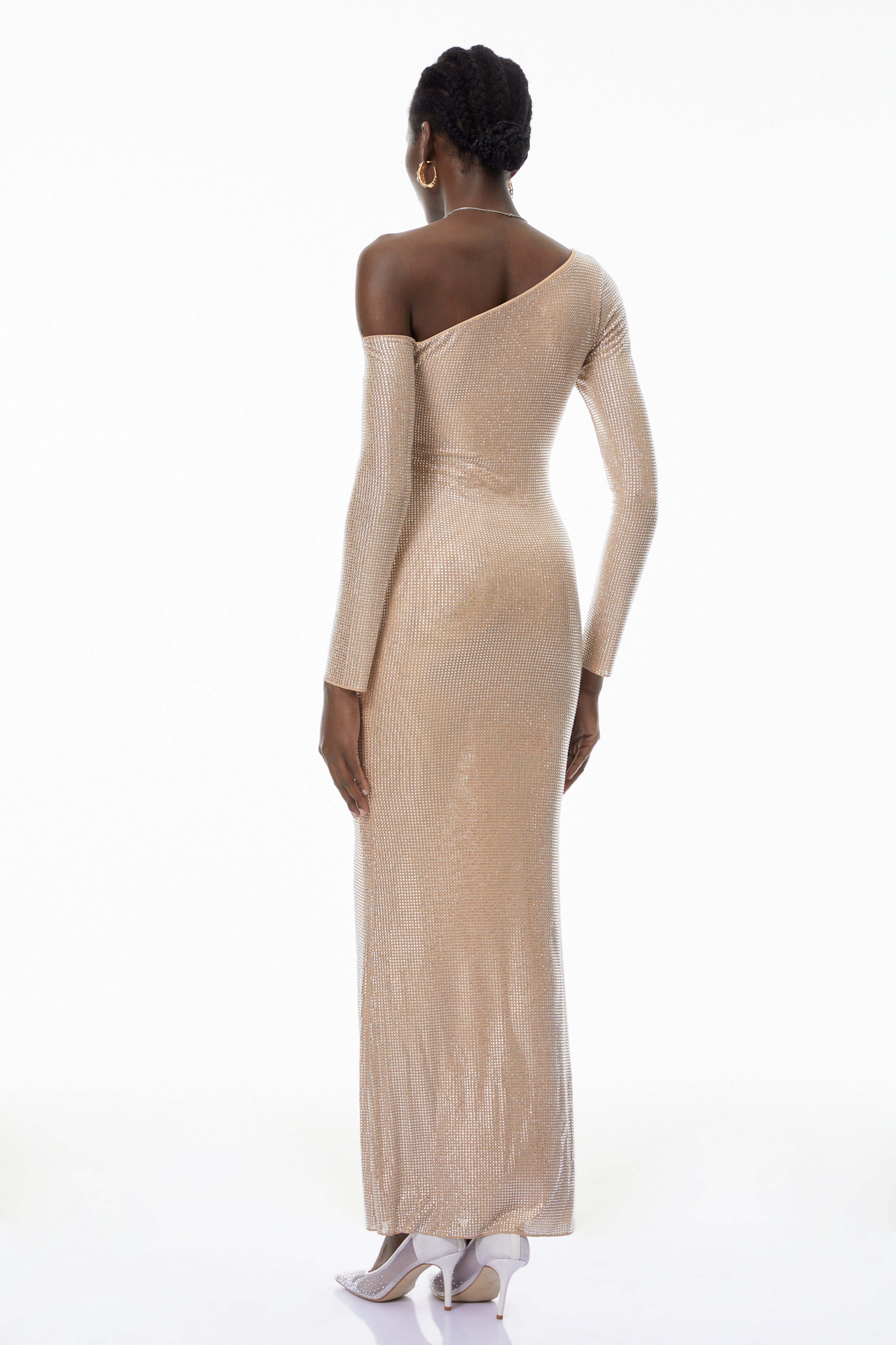 Michèle Champagne Rhinestone Maxi Dress
