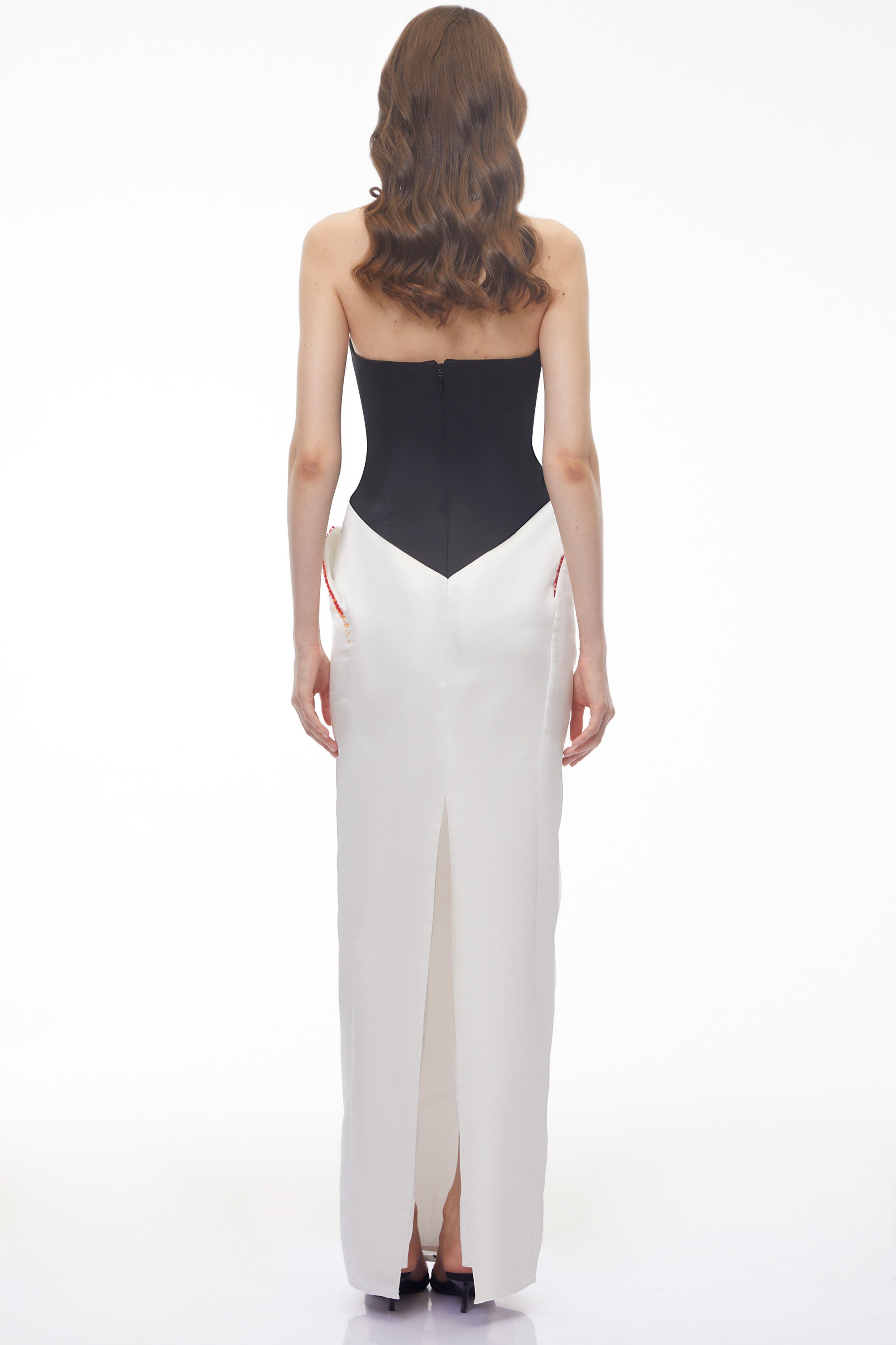 Mieke White Color Block 3D Petal Maxi Dress