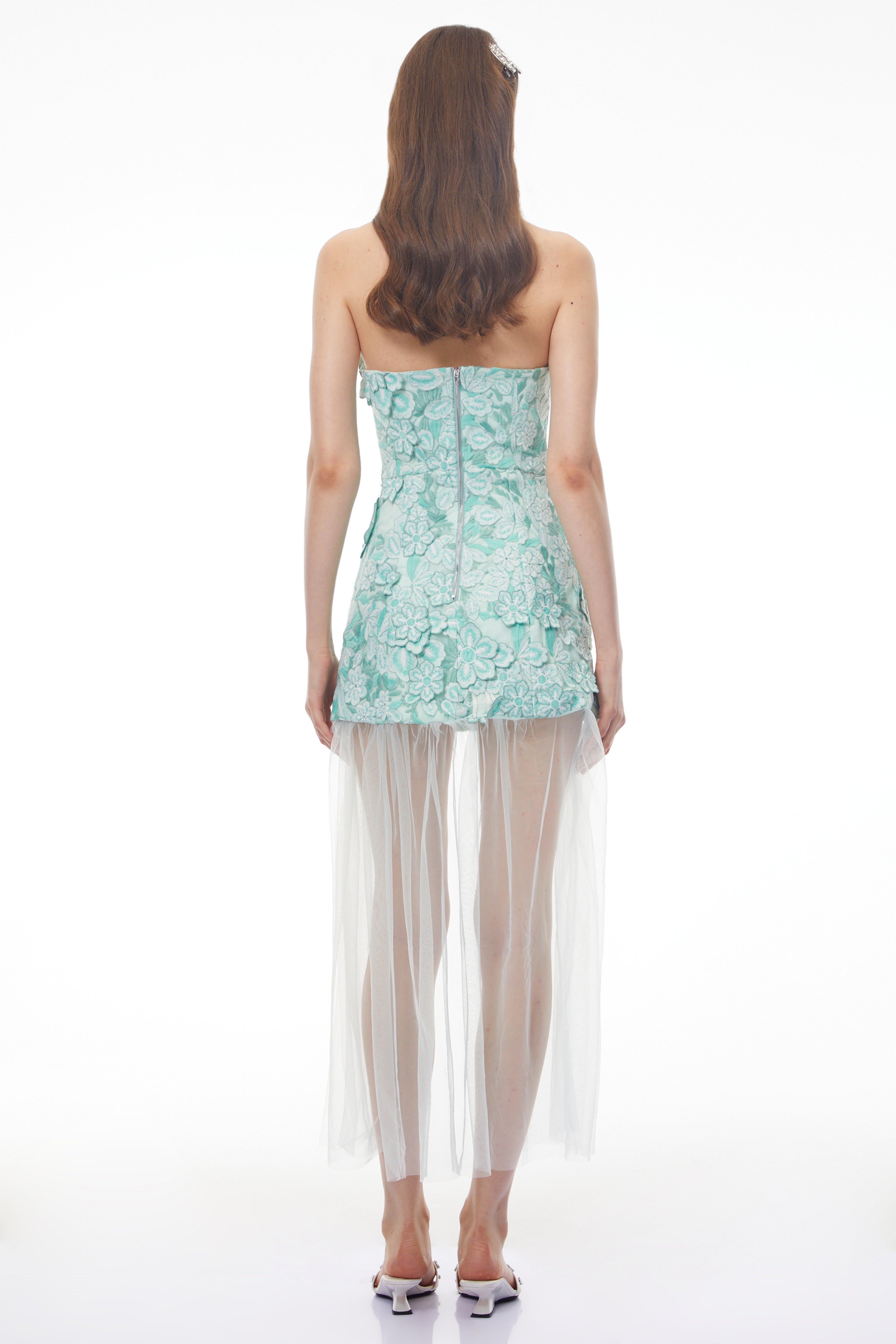 Mikaere Green Off Shoulder Maxi Dress with 3D Florals