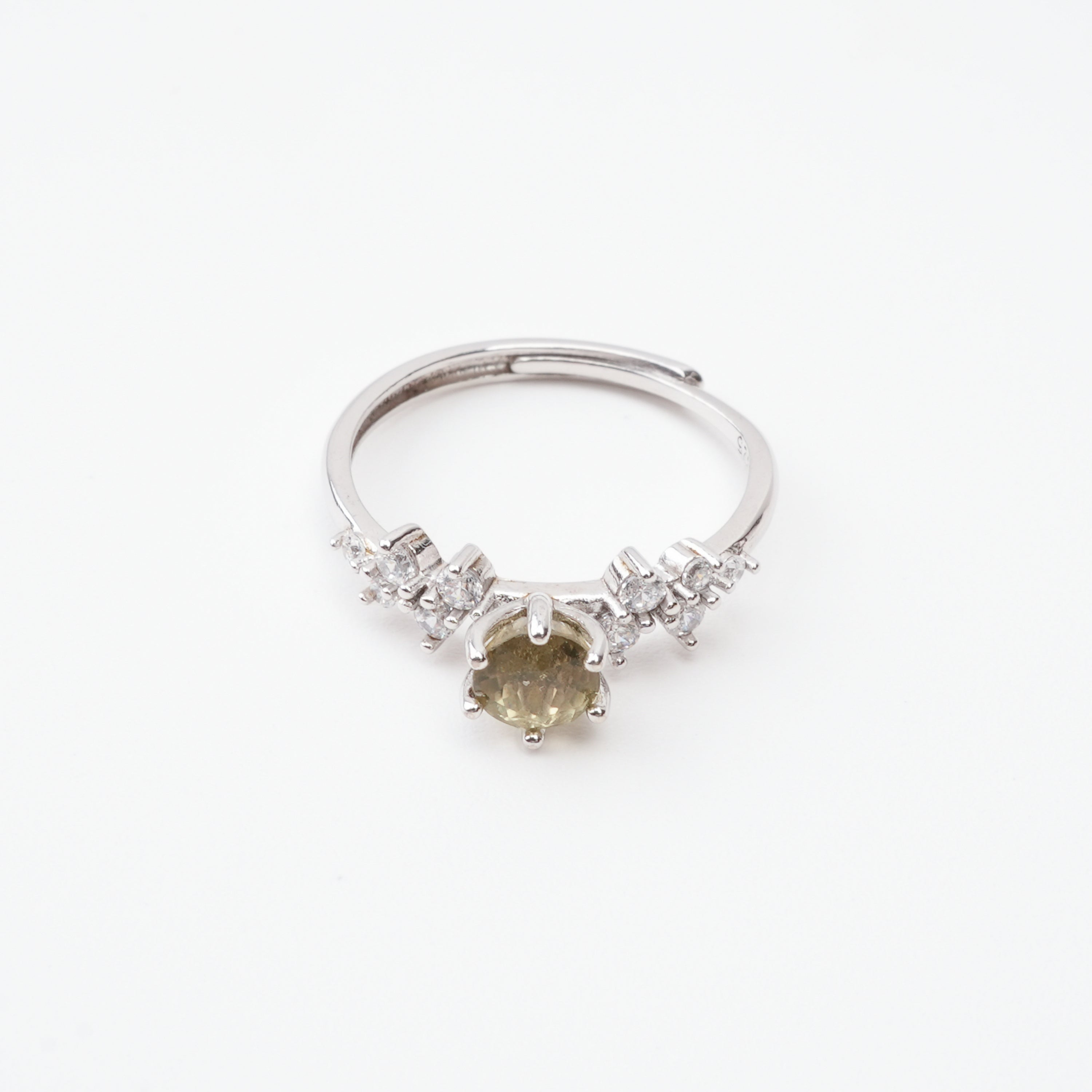 Mireille Olive Green Round Cut Cluster Sterling Silver Ring