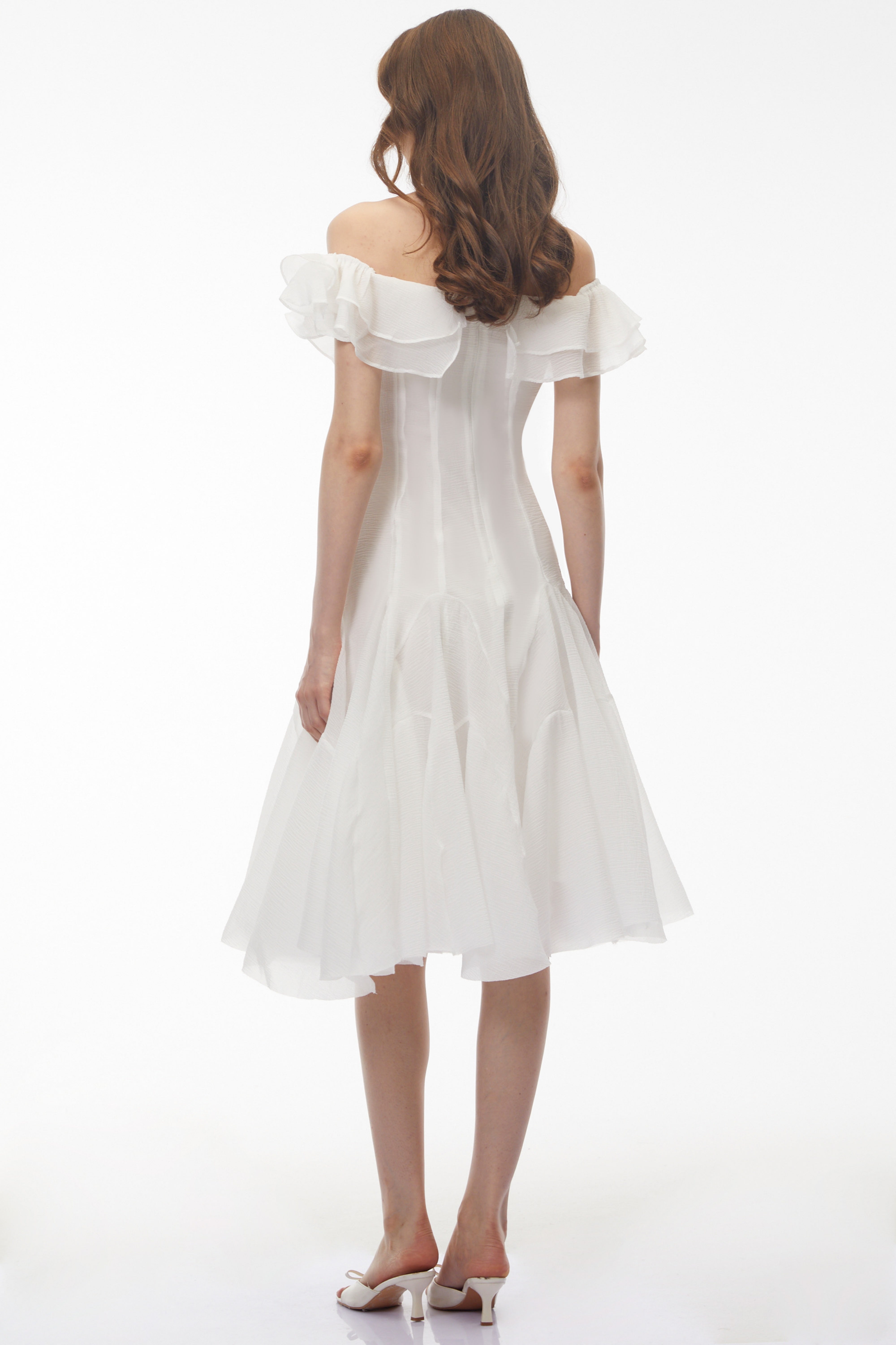 Robe midi à fronces et épaules dénudées Muriel White