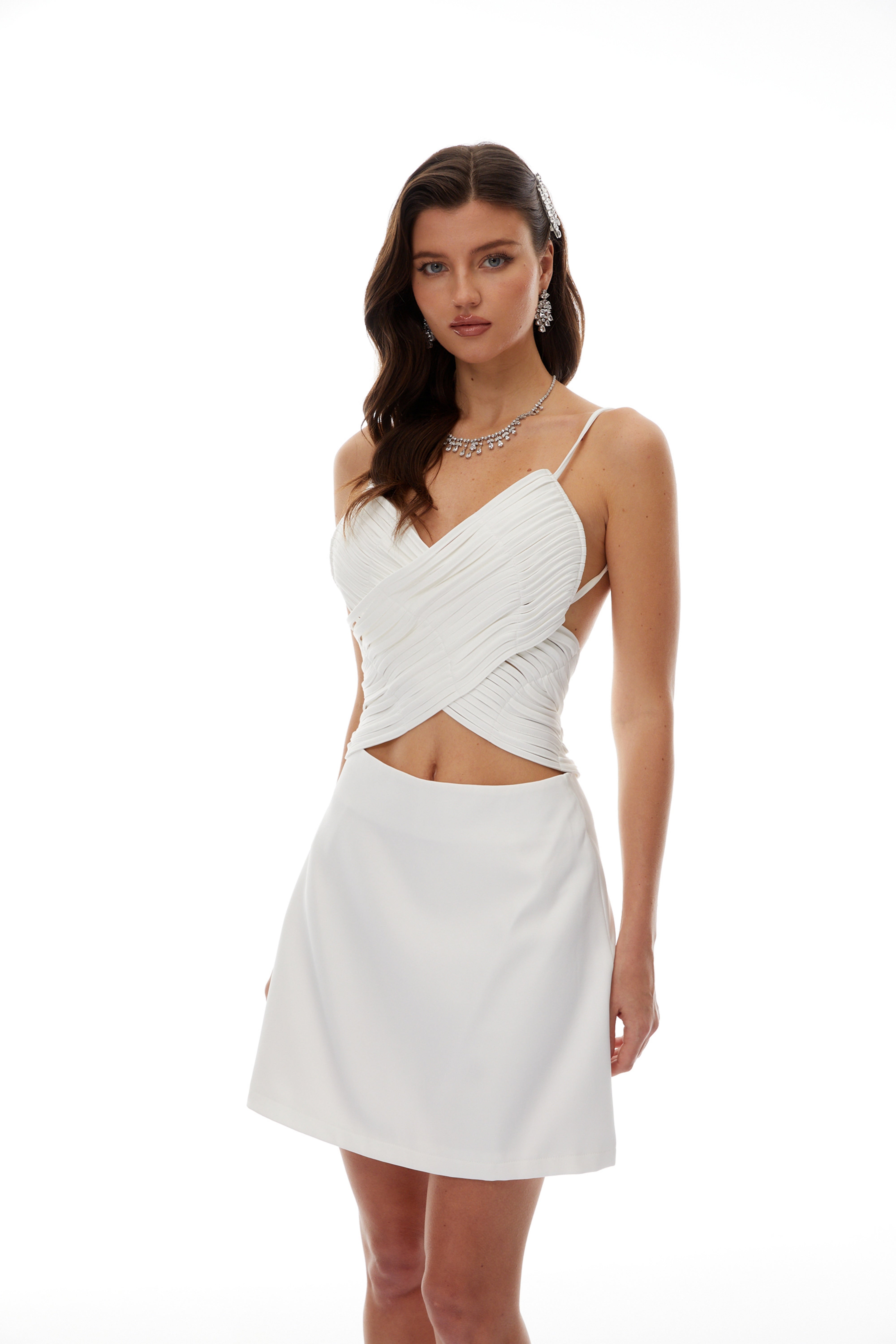 Natalia White Cross Design Top & Skirt Set
