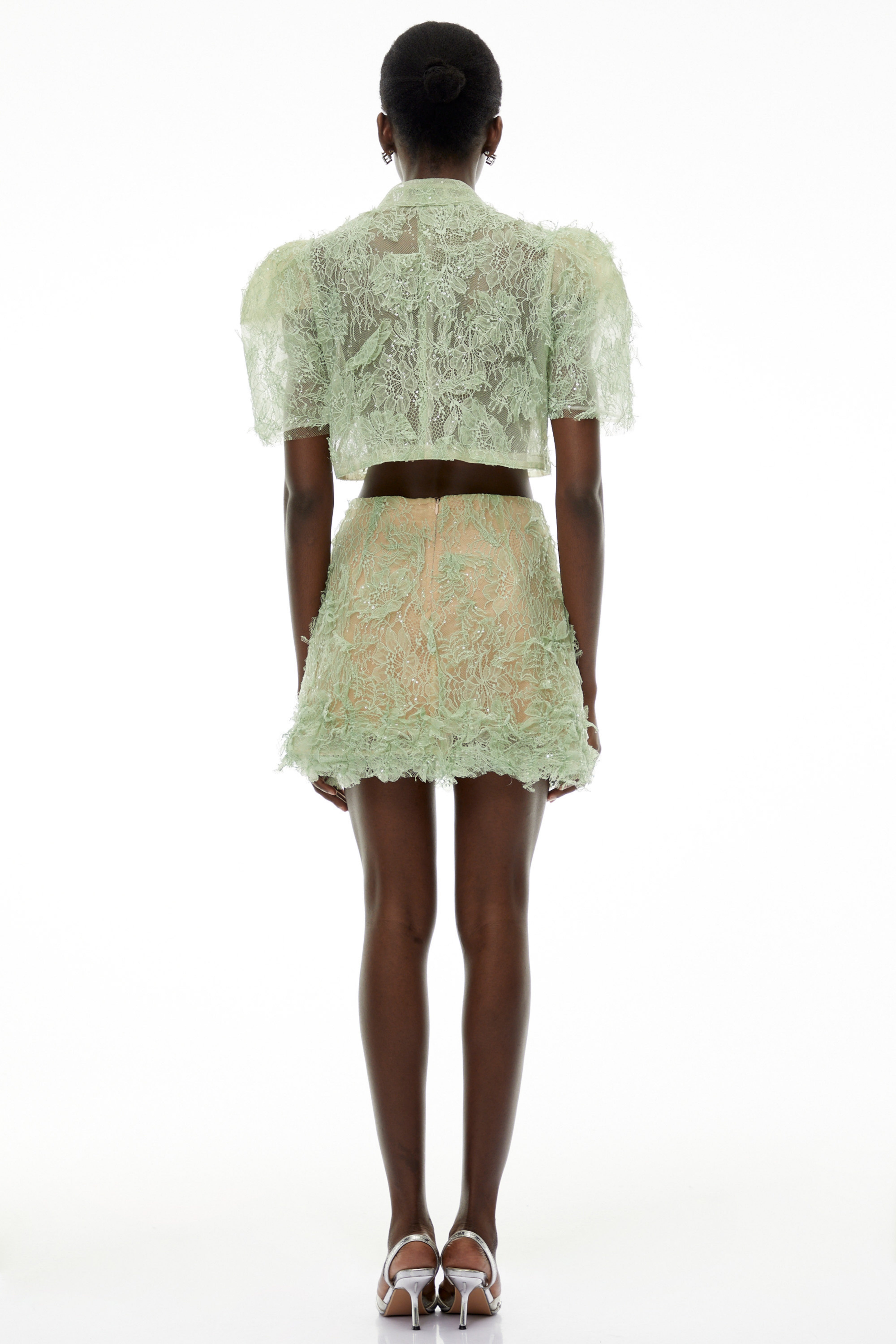 Nathalie Sage Green Floral Lace Top & Skirt Set
