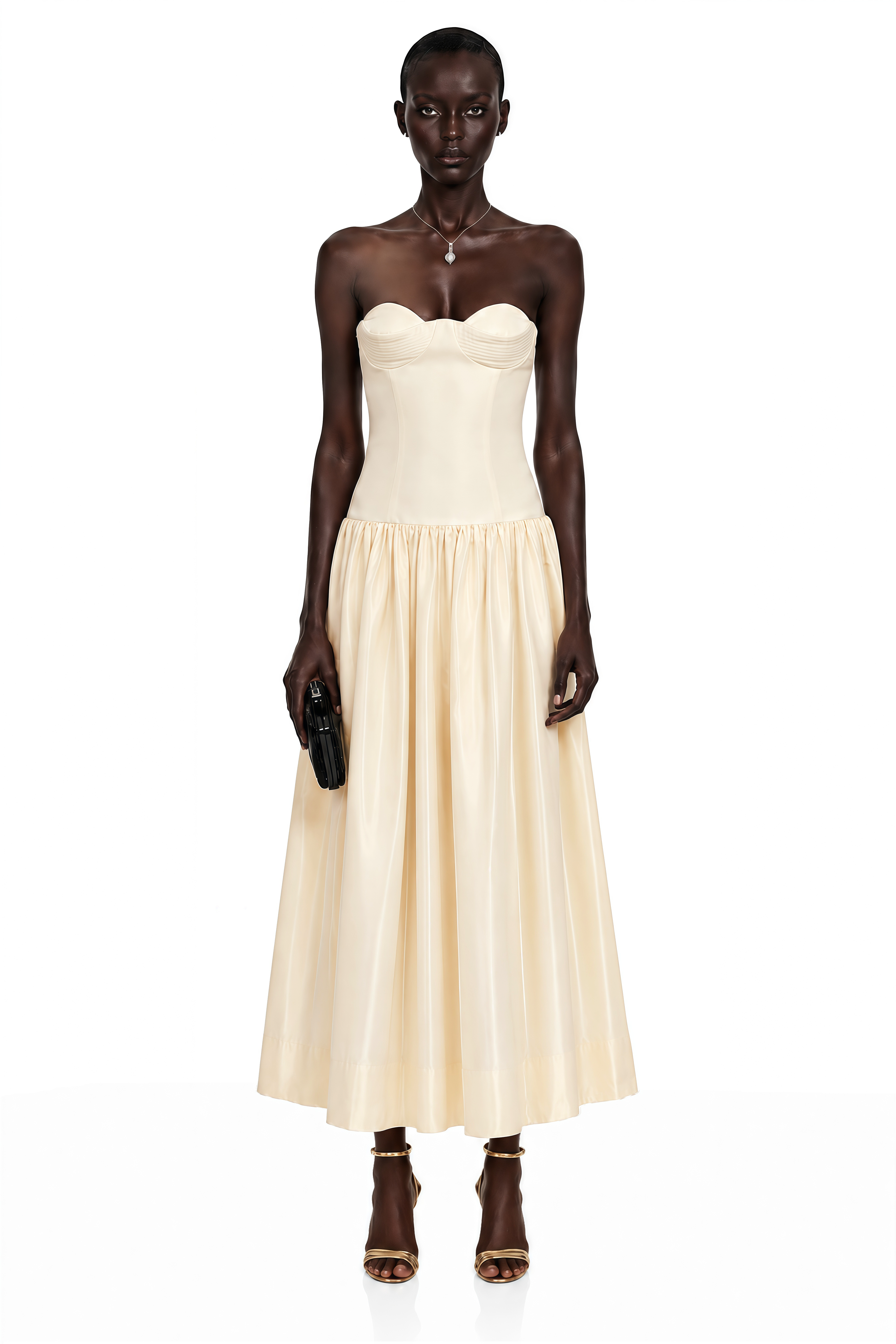 Nehir Cream Sweetheart Pleated Maxi Dress